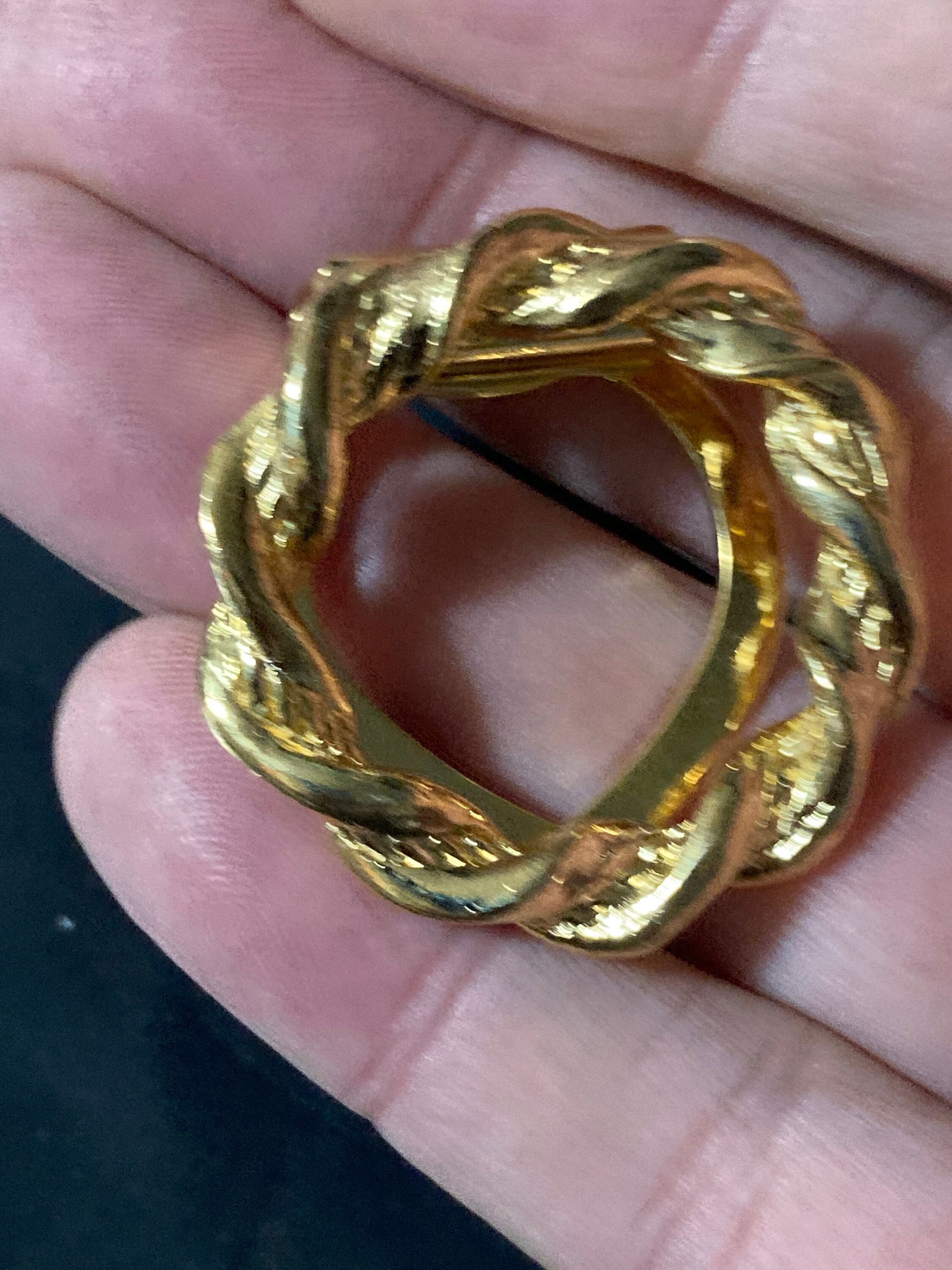 True vintage gold plated nautical rope edge Round open Scarf Clip ring old shop stock