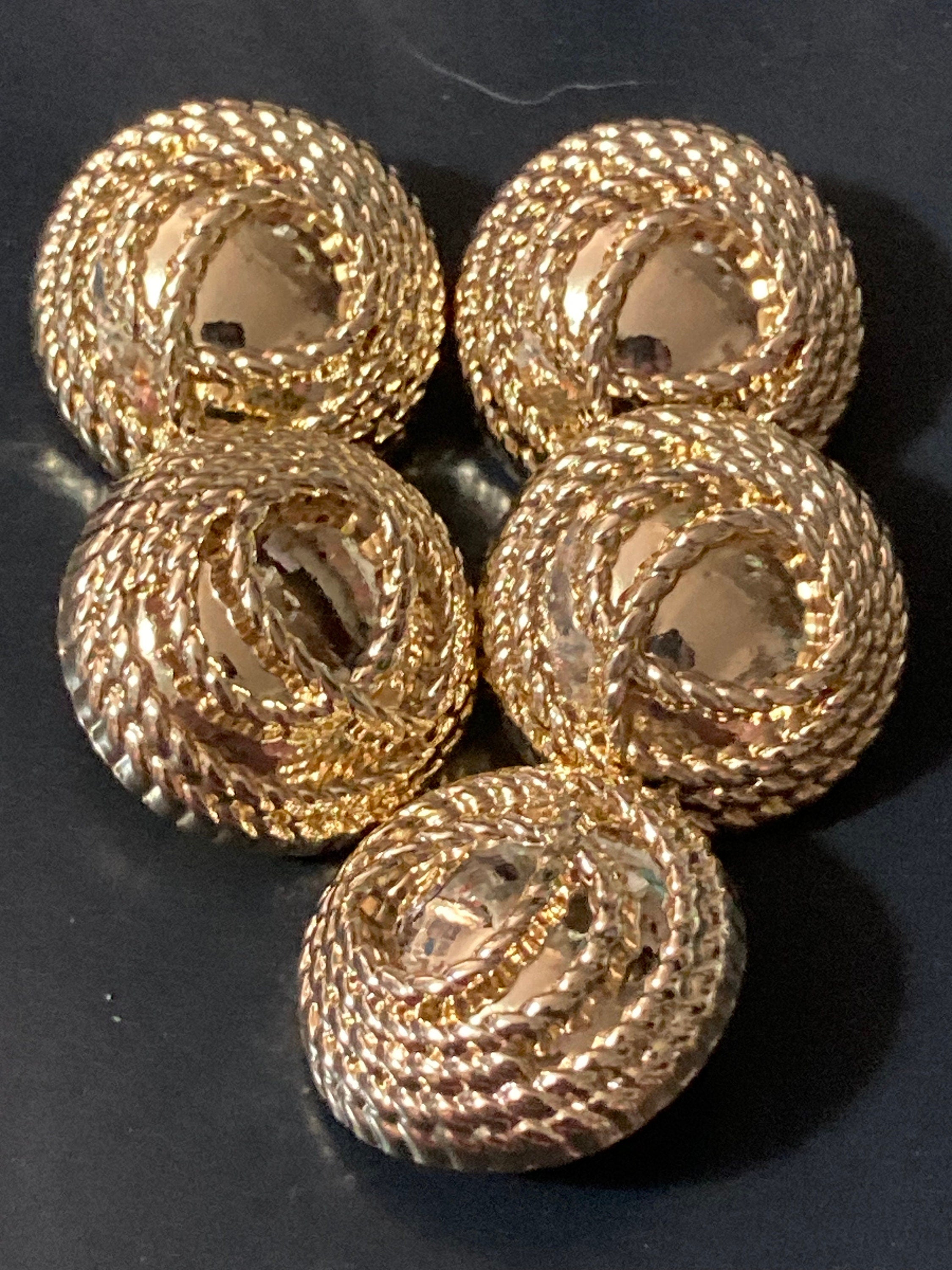 Pack 5 20mm gold tone domed nautical rope buttons with metal shank