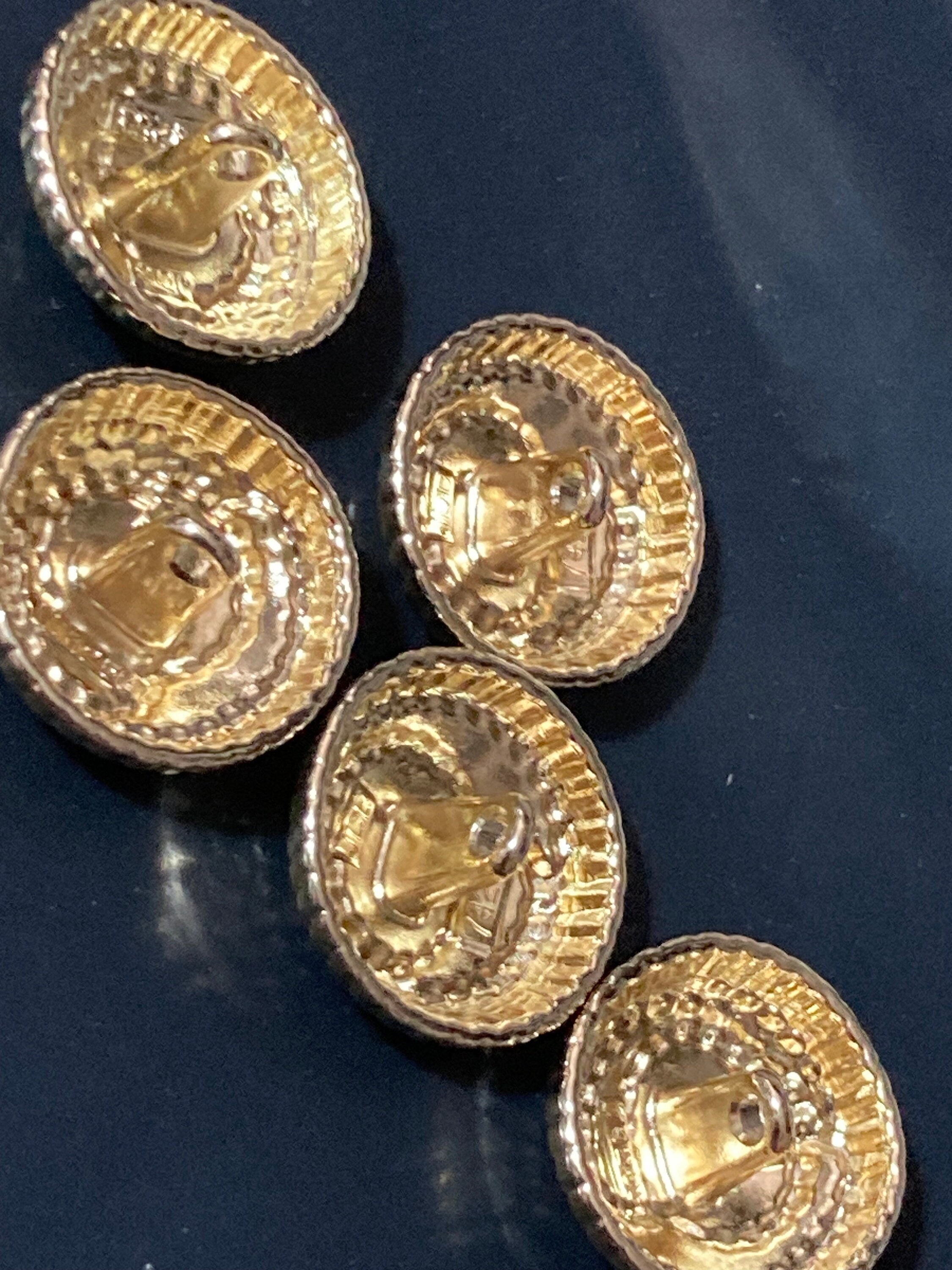 Pack 5 20mm gold tone domed nautical rope buttons with metal shank