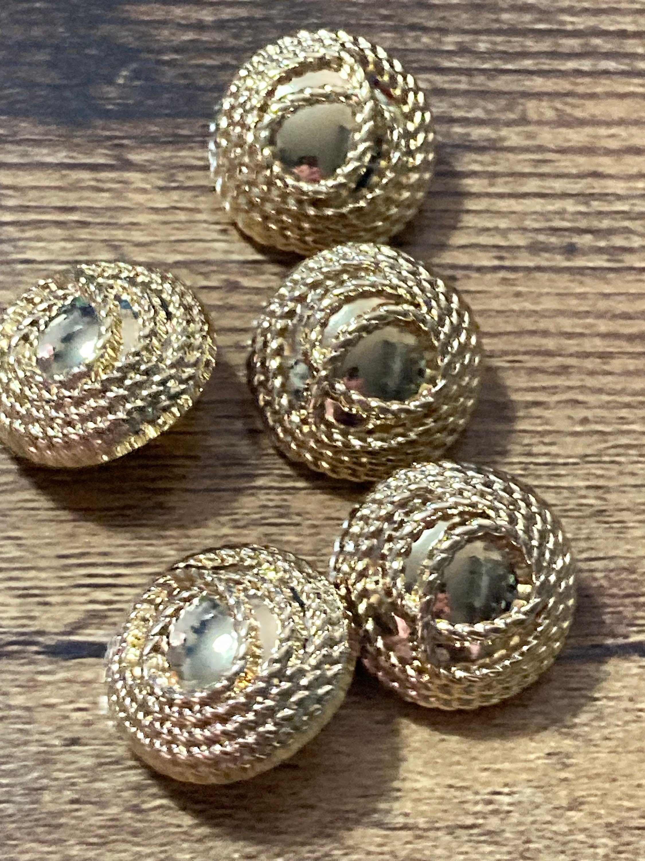 Pack 5 20mm gold tone domed nautical rope buttons with metal shank