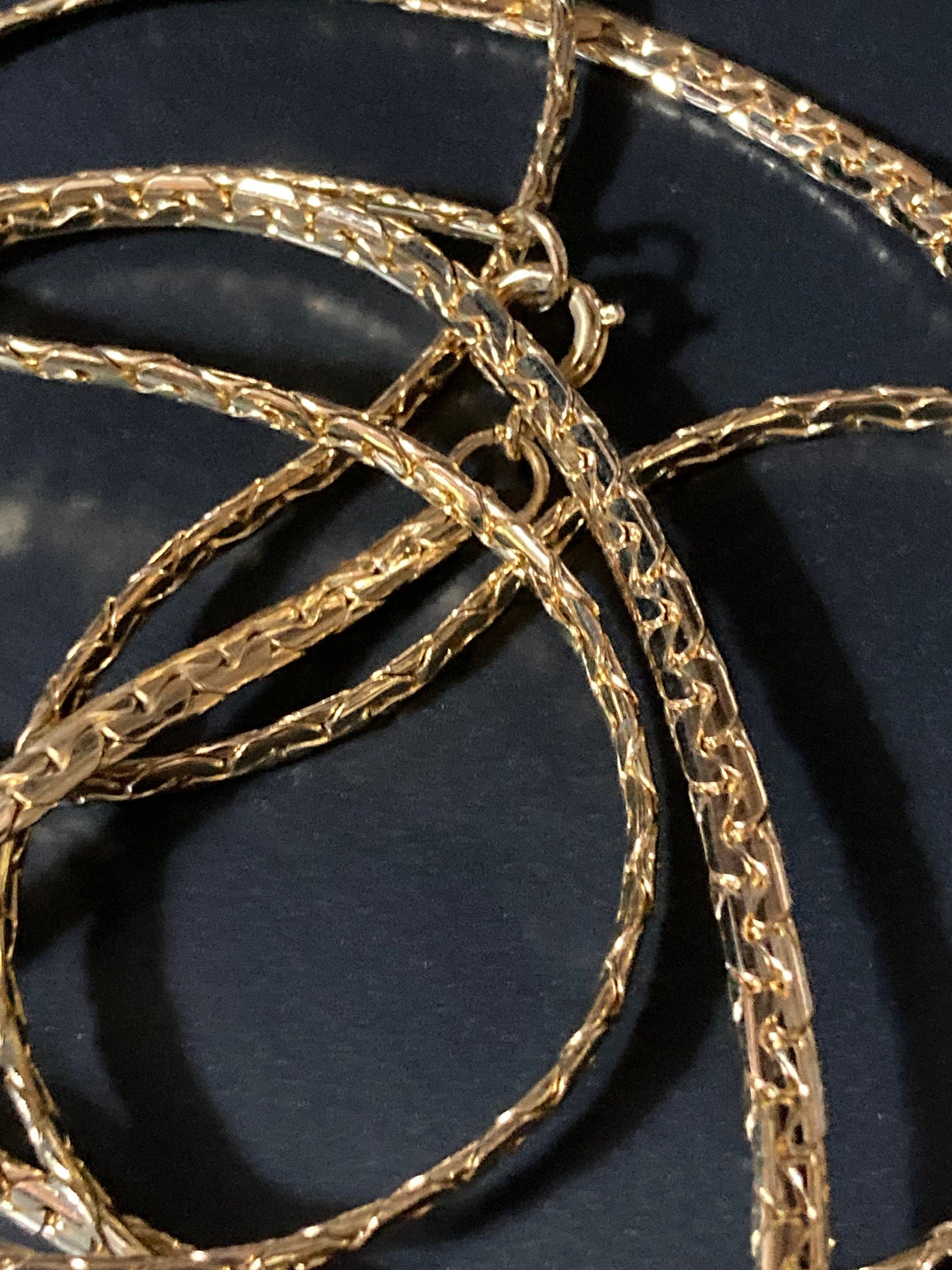 126cm 50 inch extra long 1980s thick gold plated flat woven chain necklace