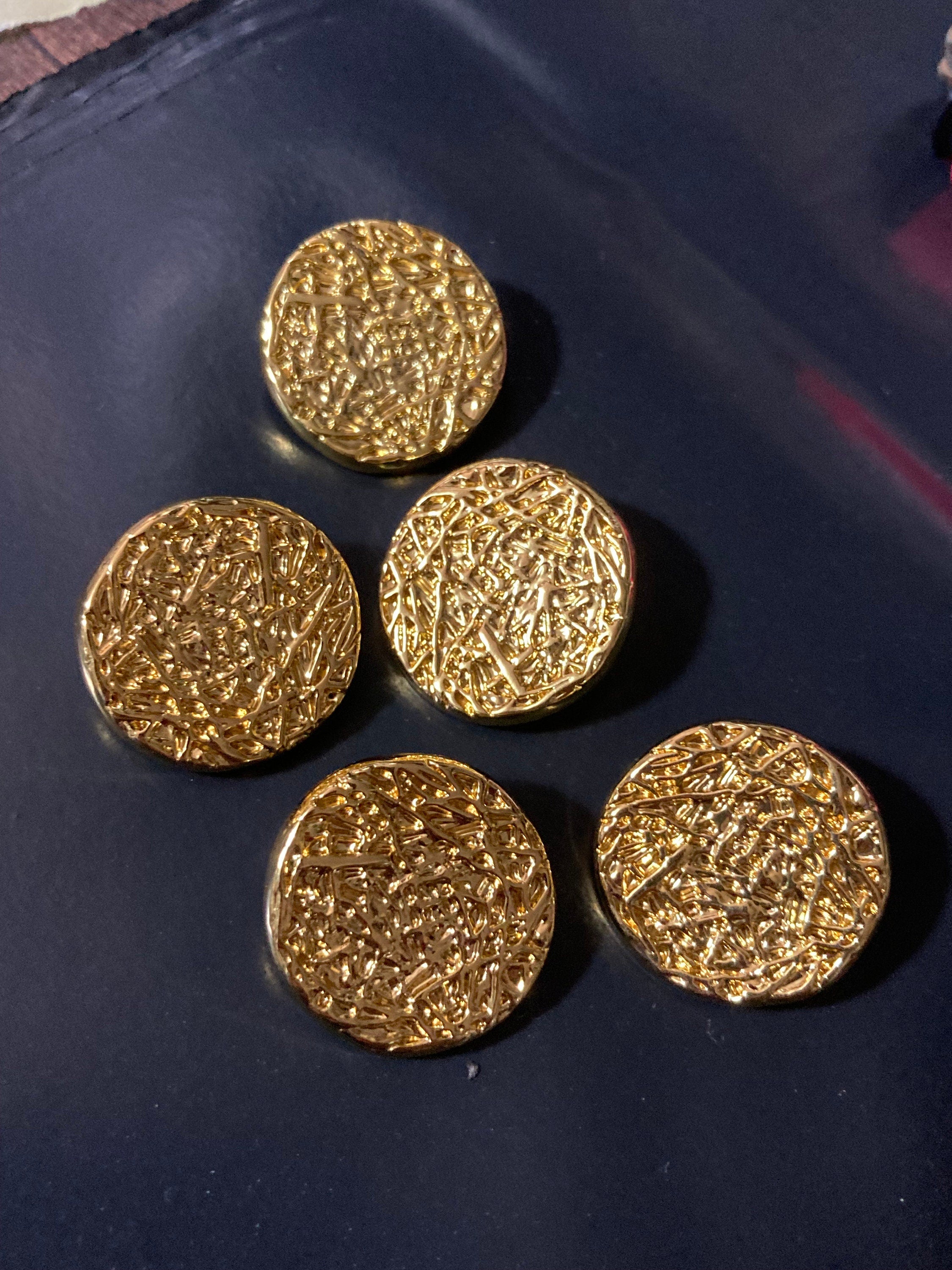 5 x 23mm bright gold tone round textured coat buttons