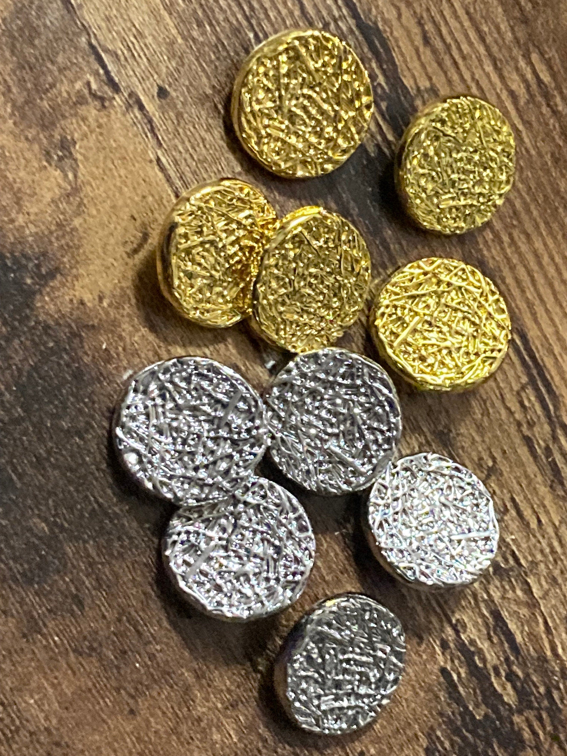 5 x 23mm bright gold tone round textured coat buttons