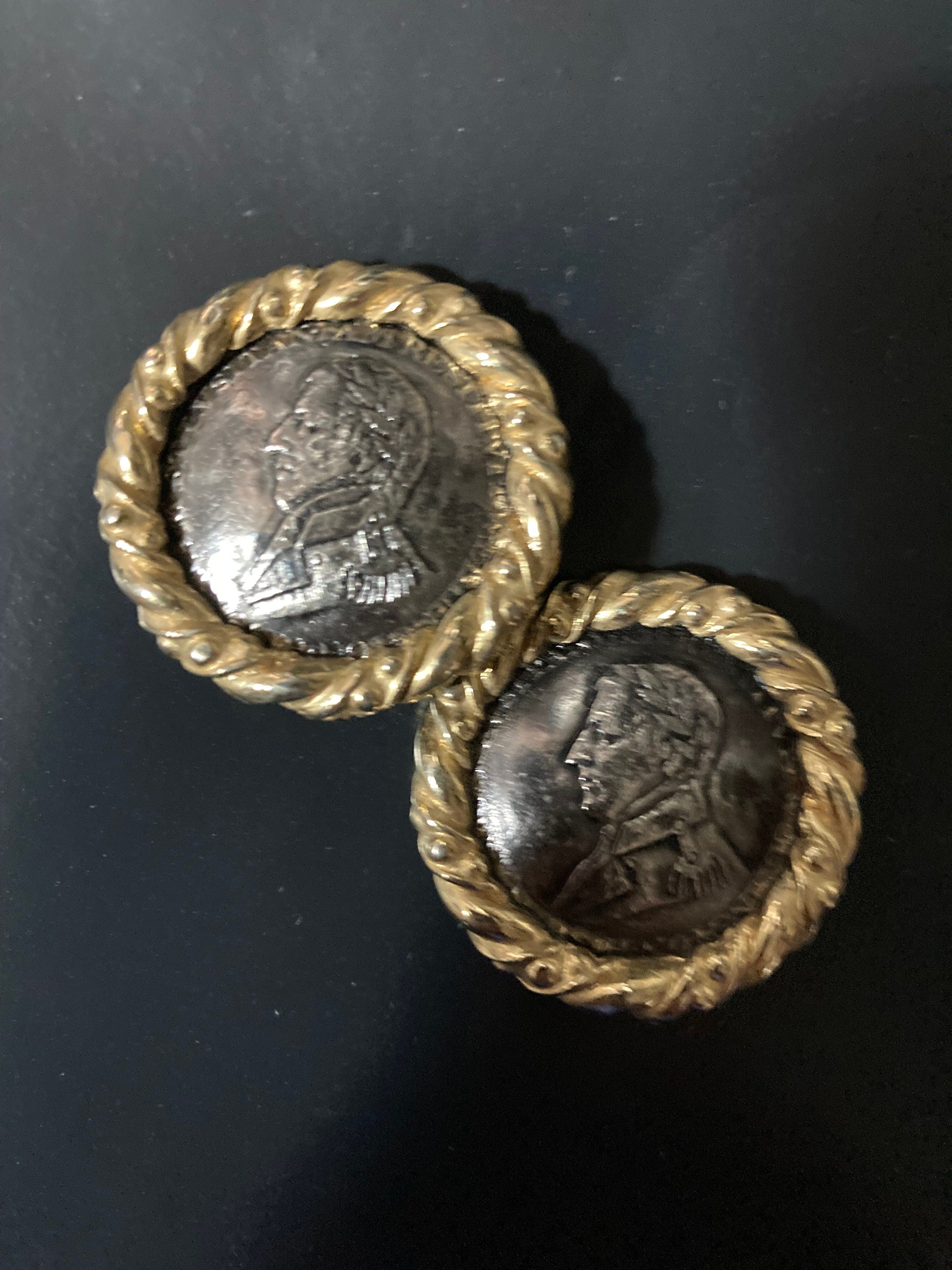 large silver and gold statement Coin clip on earrings