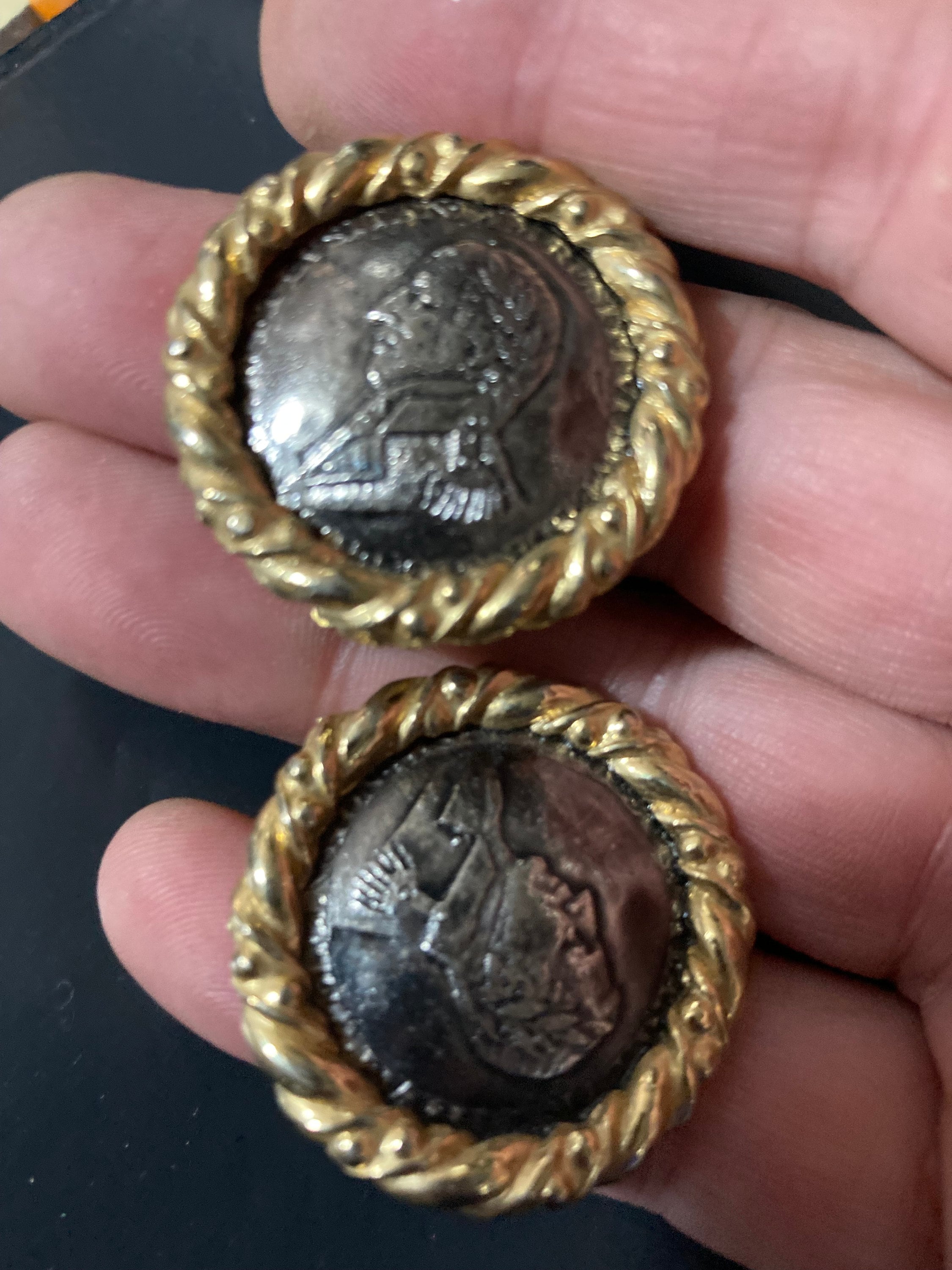 large silver and gold statement Coin clip on earrings