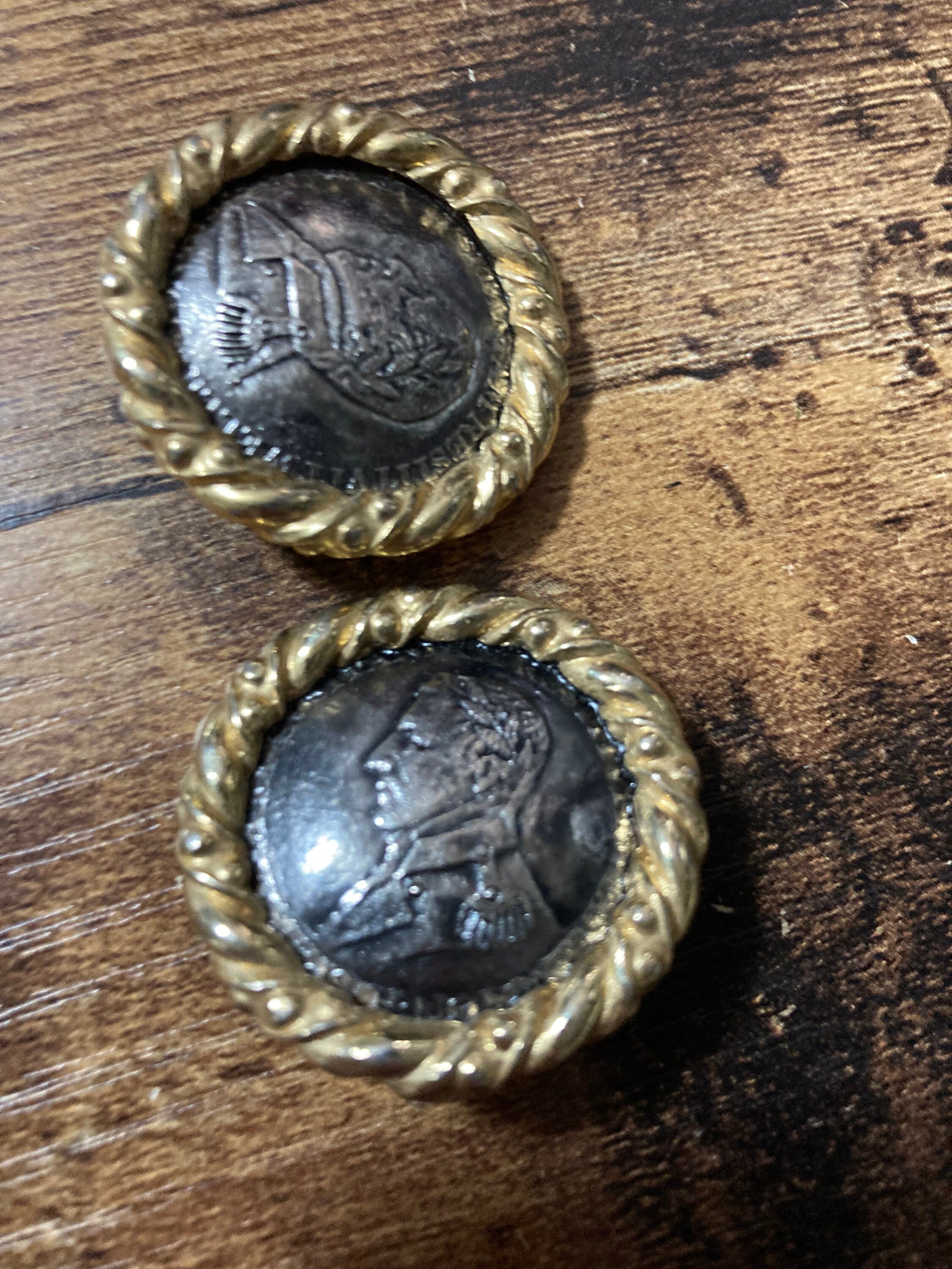 large silver and gold statement Coin clip on earrings