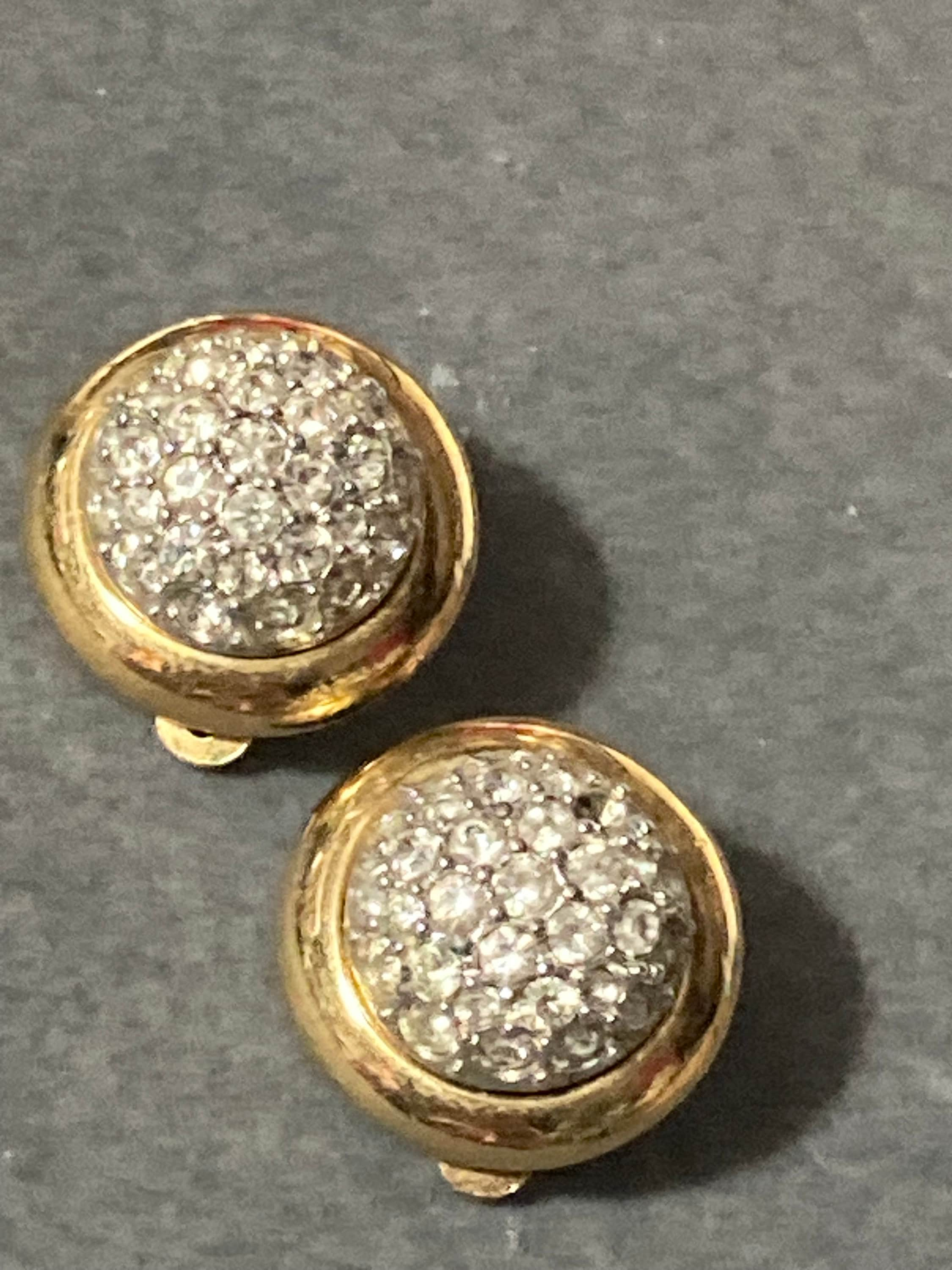 Signed d’orlan modernist gold and clear diamanté crystal round clip on earrings designer