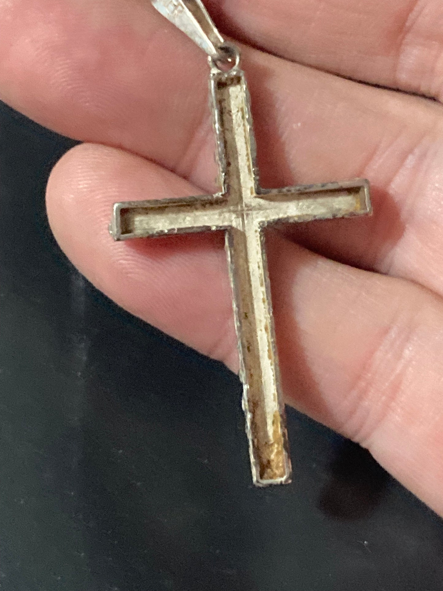 925 Sterling silver 1970s brutalist modernist religious cross pendant