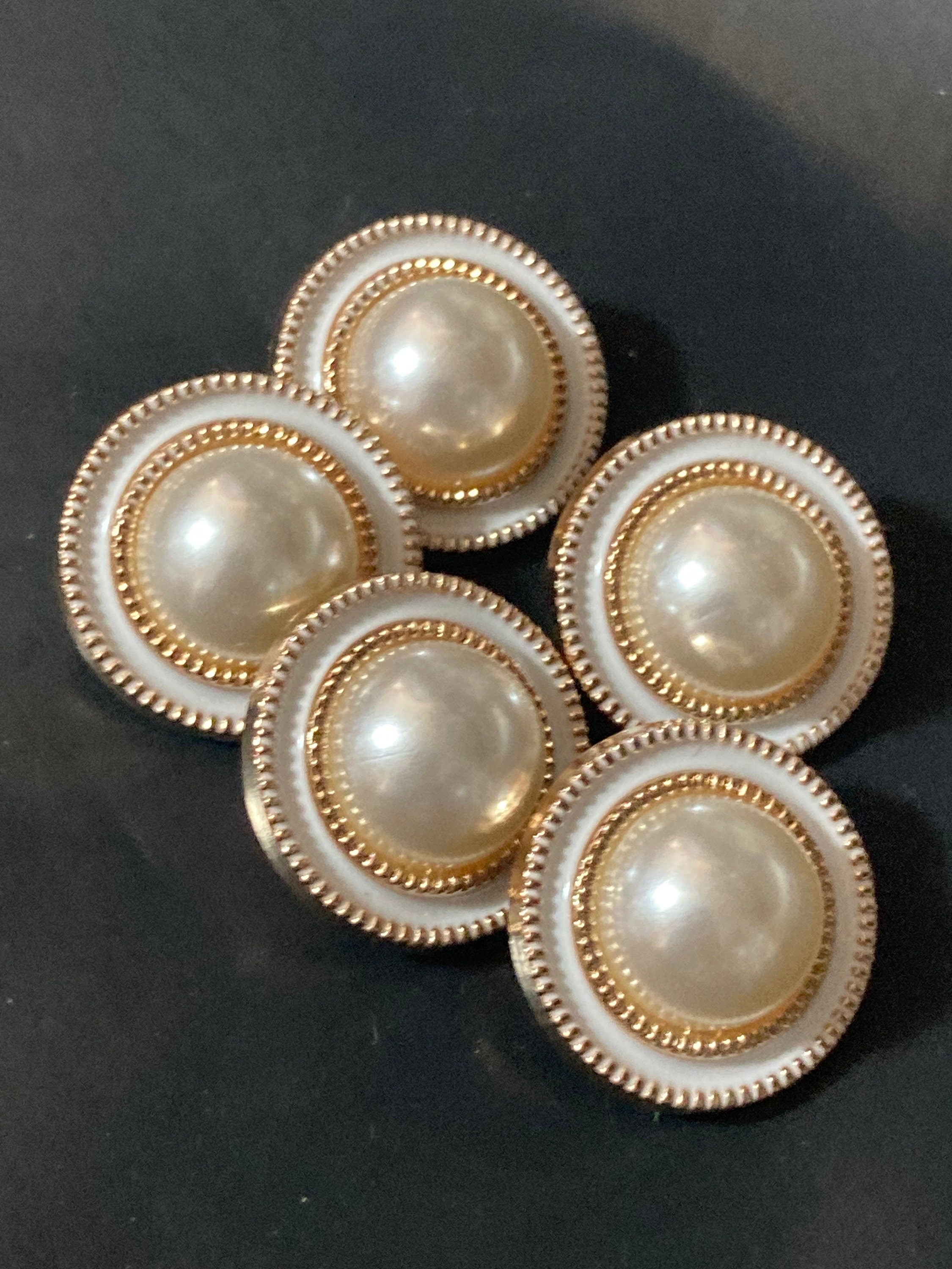 5 pieces x 20mm pearl buttons round domed white enamel metal shank