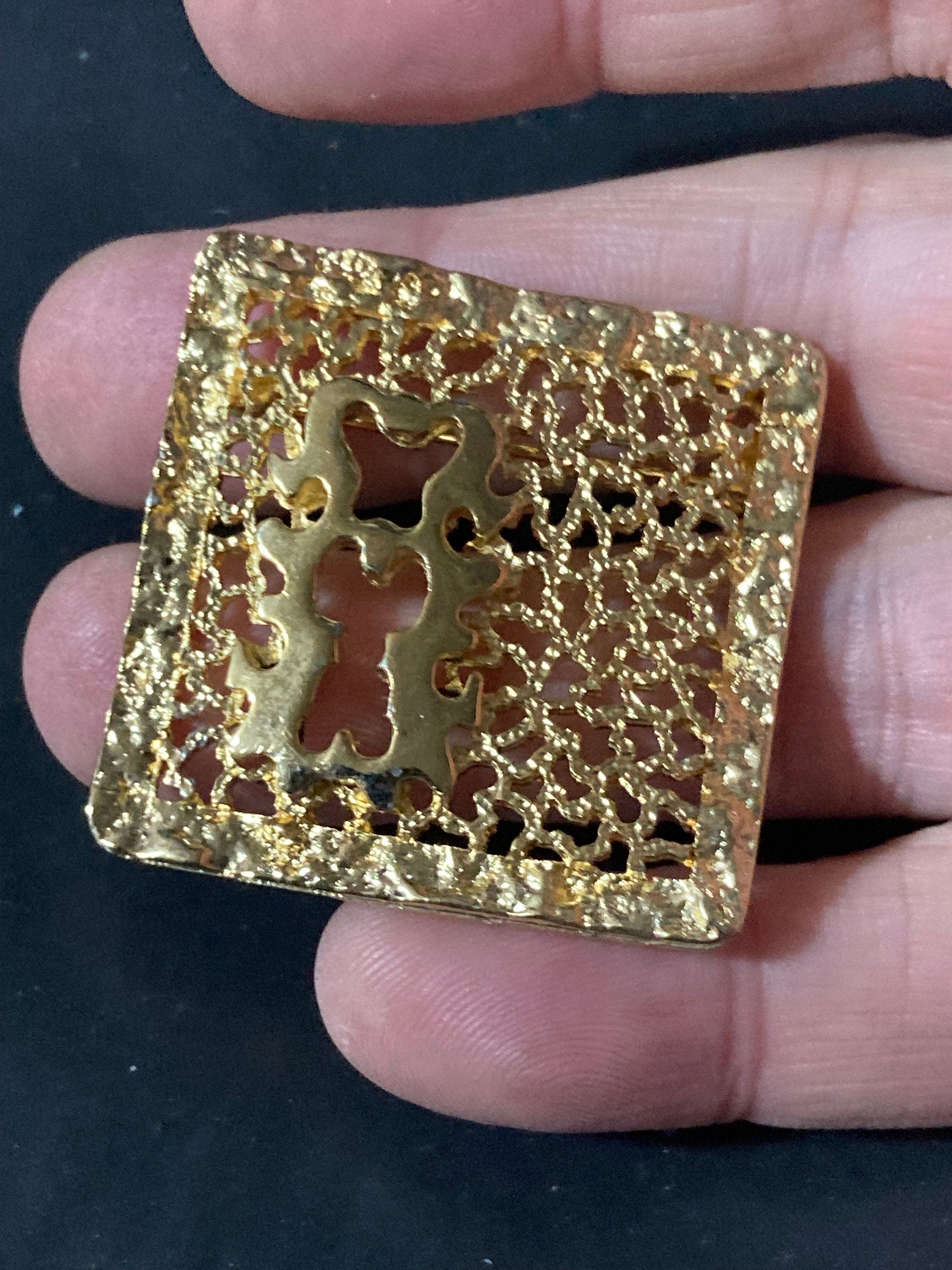 vintage 1970s gold plated abstract square brutalist modernist brooch 4cm