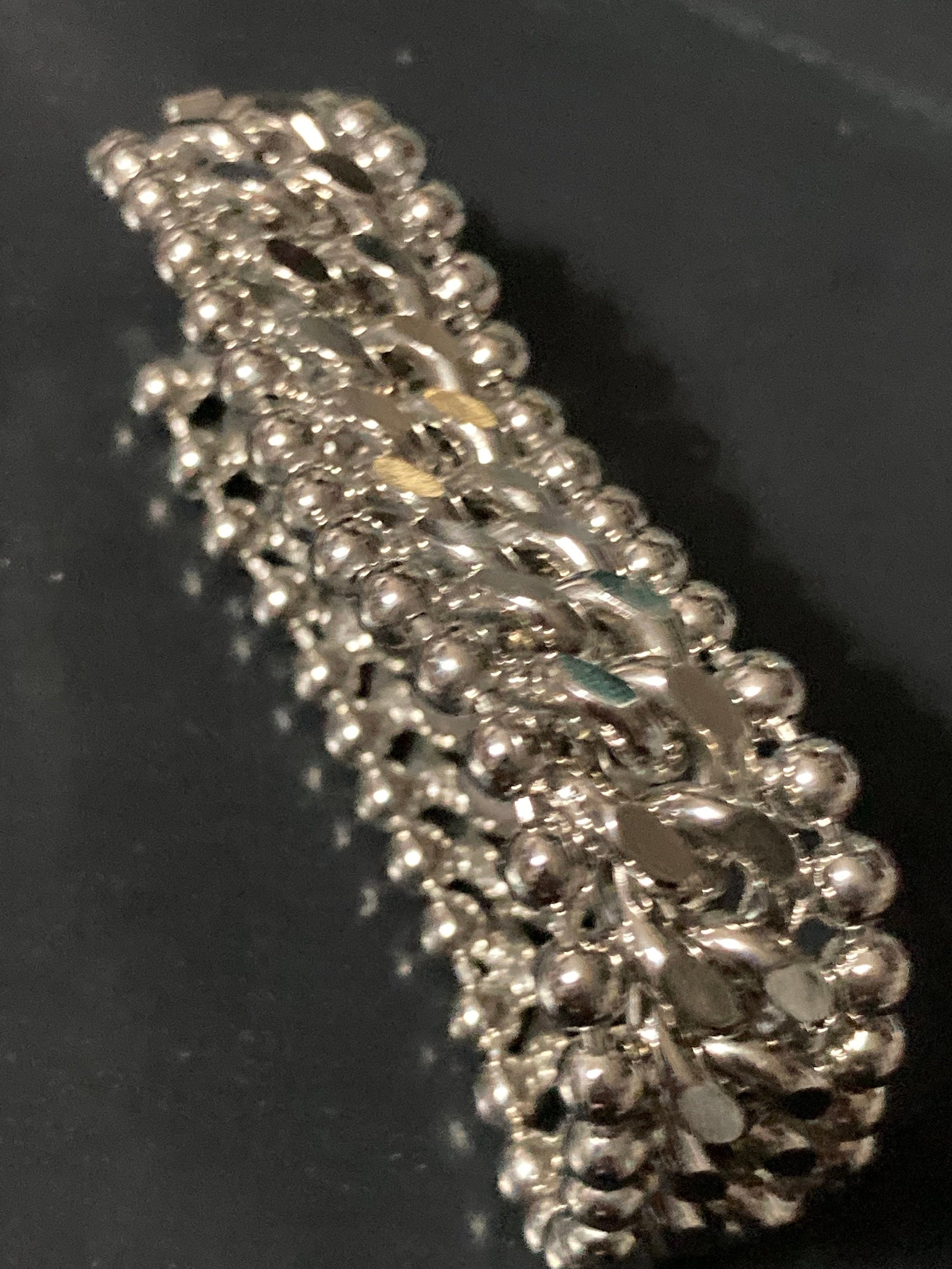 Pristine true vintage chunky silver plated wide chain link bracelet bead edging guide old shop stock 1980s