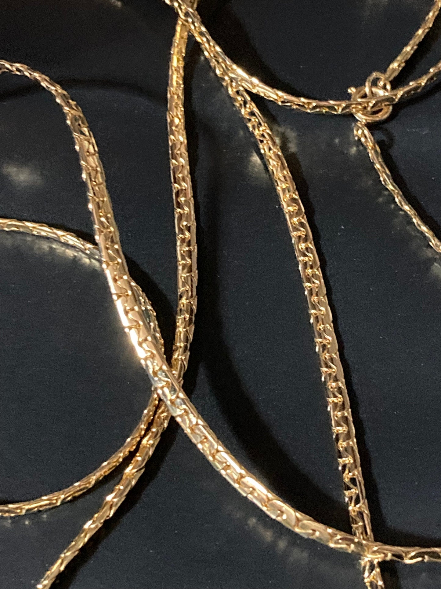 126cm 50 inch extra long 1980s thick gold plated flat woven chain necklace