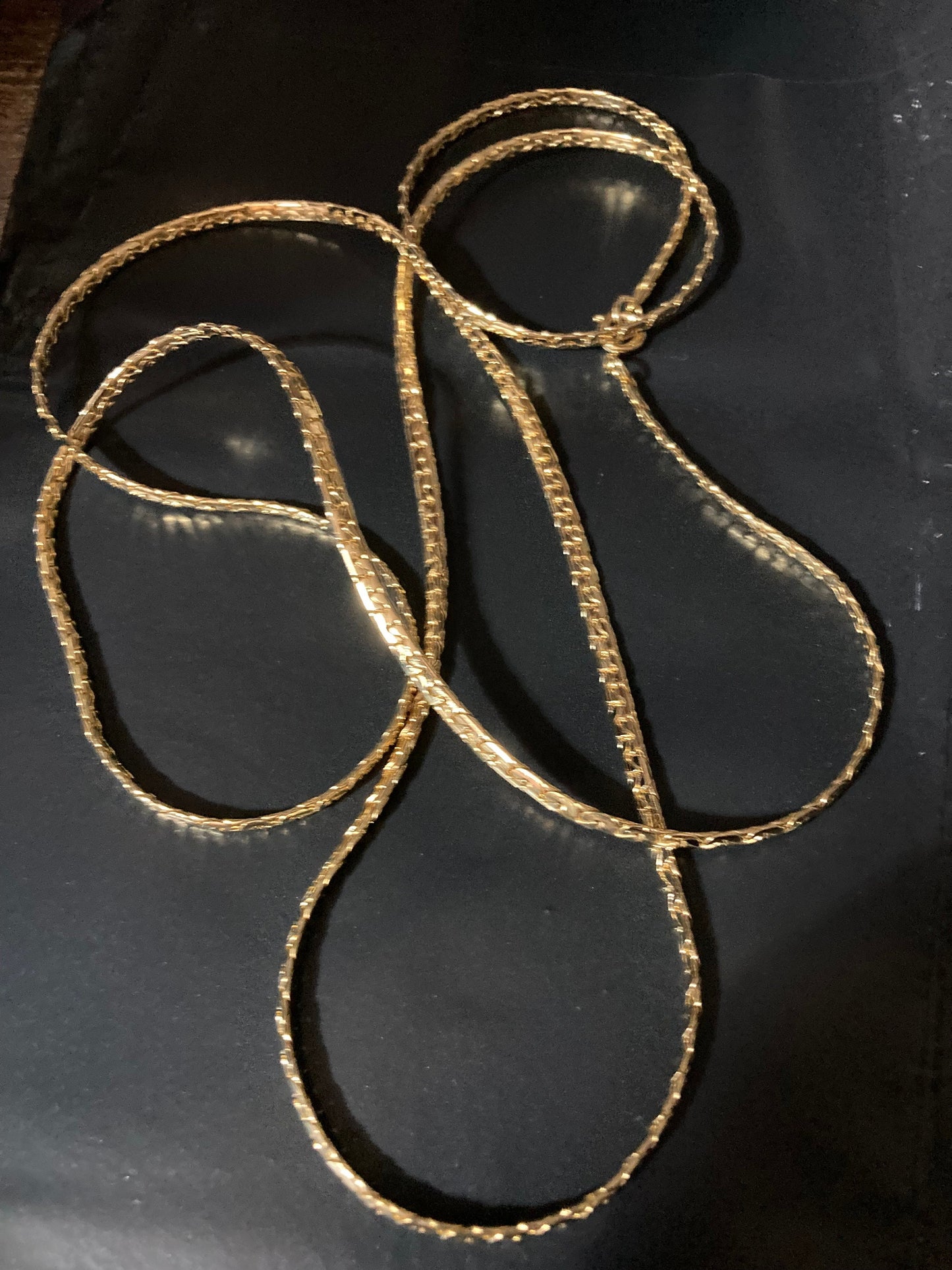 126cm 50 inch extra long 1980s thick gold plated flat woven chain necklace