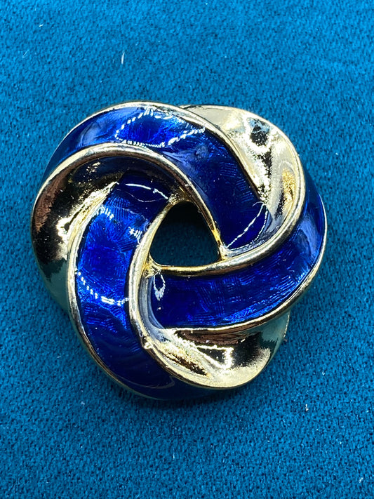 True vintage gold plated BLUE enamel eternal knot round Scarf Clip ring old shop stock