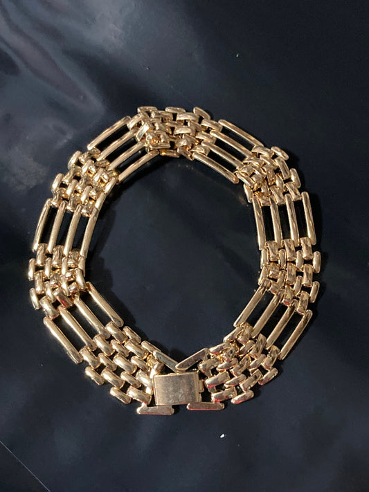 True vintage pristine 1980s gold tone plain bar link panther brick chain bracelet 21cm