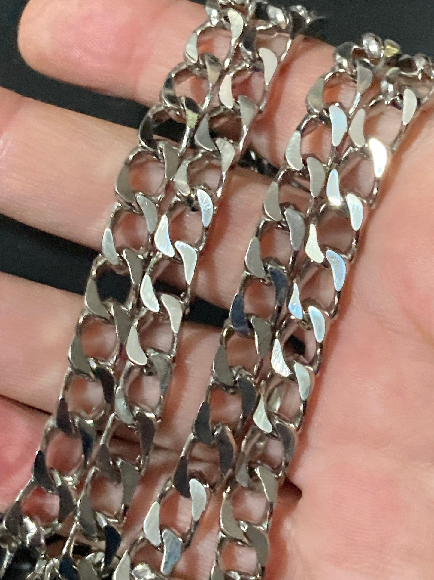 true vintage 80s pristine 27.5” 91cm very long silver plated layering flat curb chain necklace old shop stock