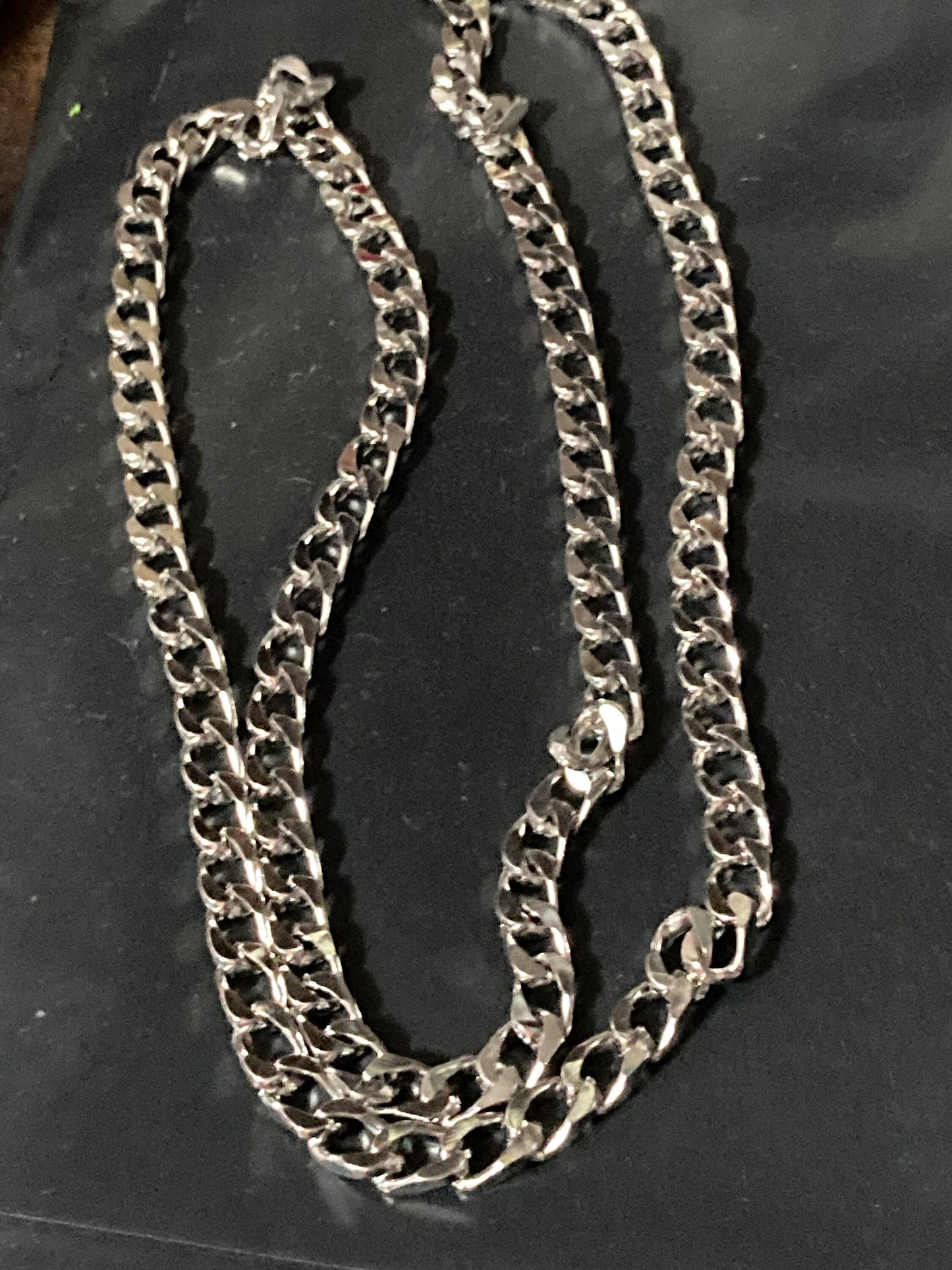 true vintage 80s pristine 27.5” 91cm very long silver plated layering flat curb chain necklace old shop stock