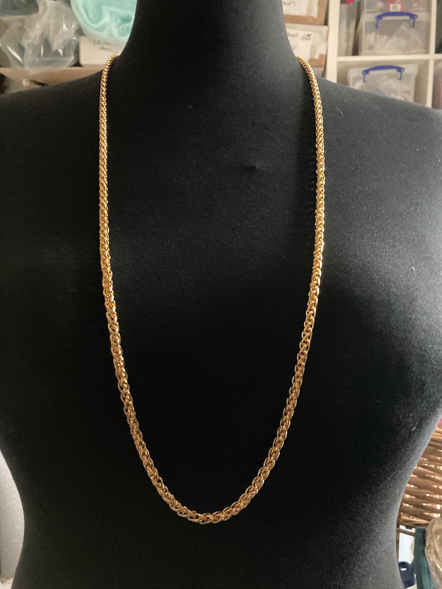 115cm 45” inch extra long 1980s thick gold plated flat woven chain necklace