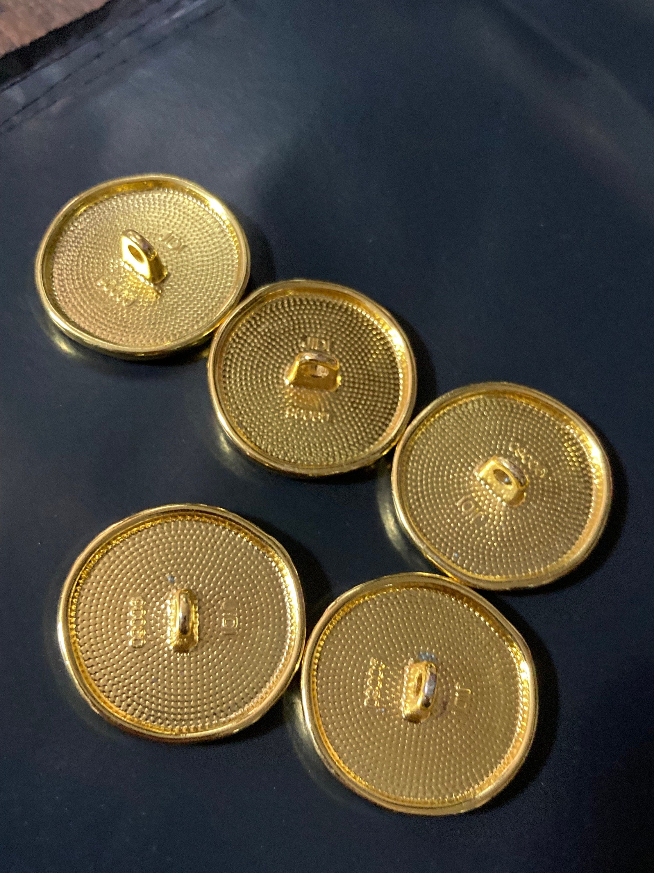 5 x 23mm bright gold tone round textured coat buttons