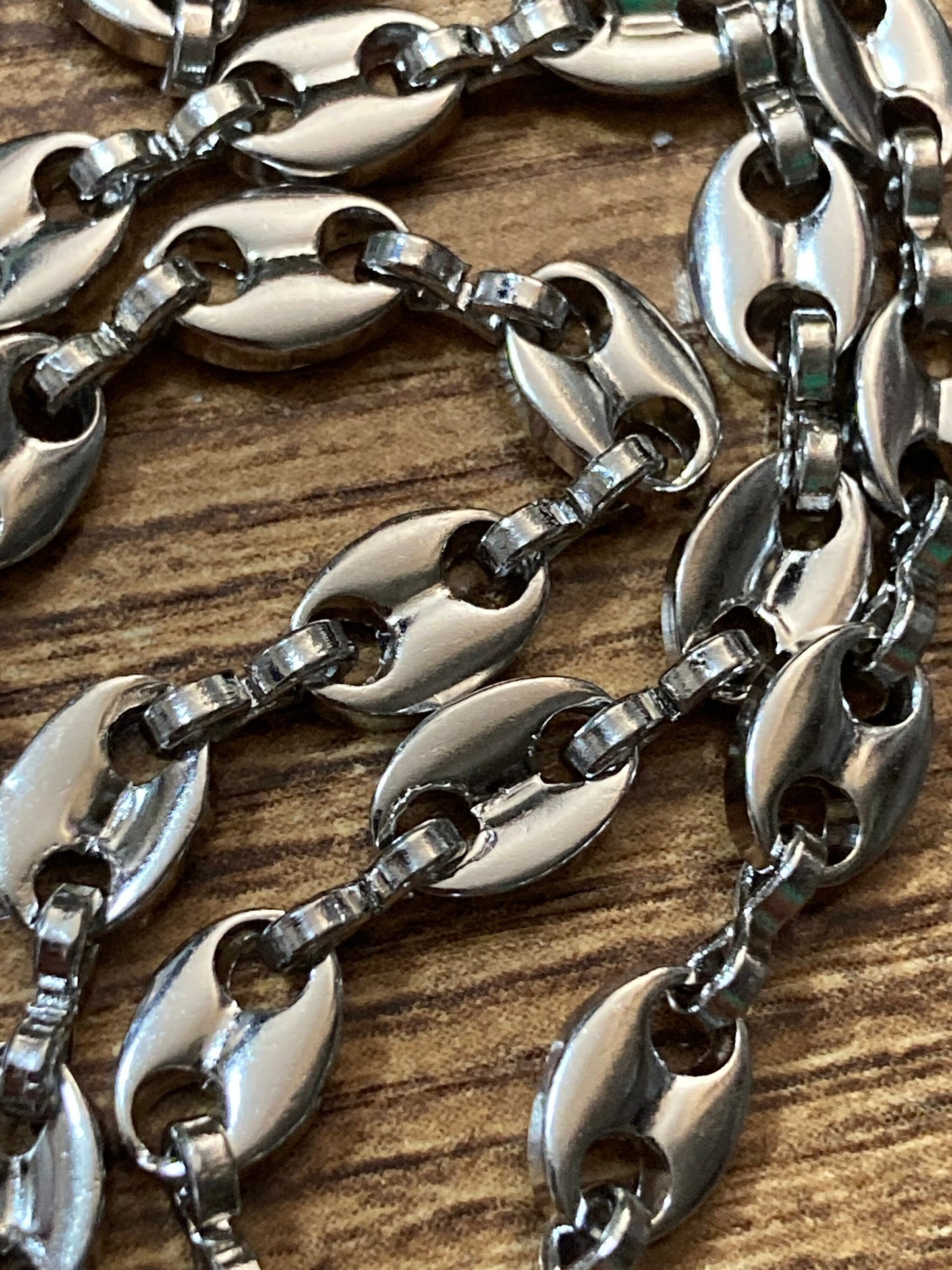 60cm 5mm Silver tone mariner coffee bean long chain necklace