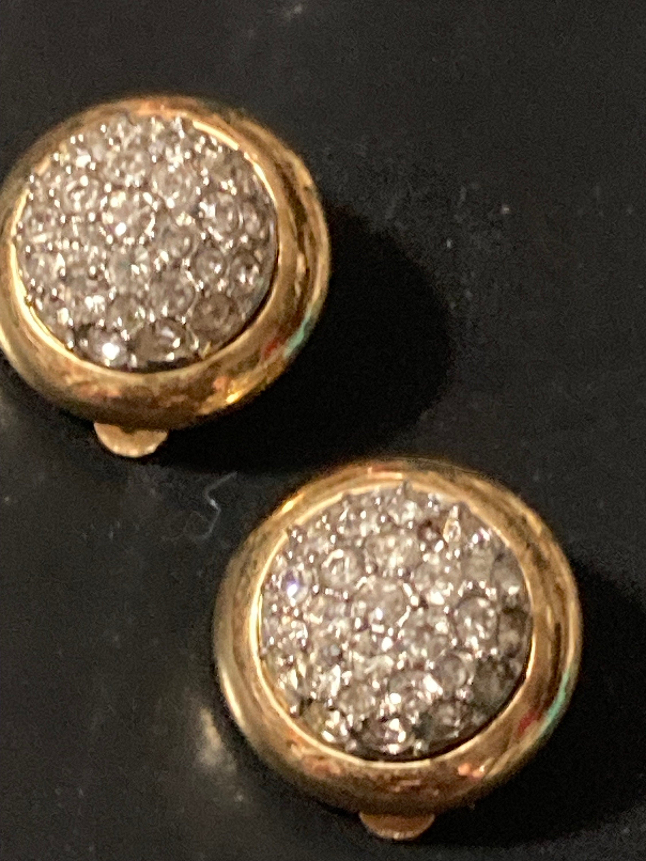 Signed d’orlan modernist gold and clear diamanté crystal round clip on earrings designer