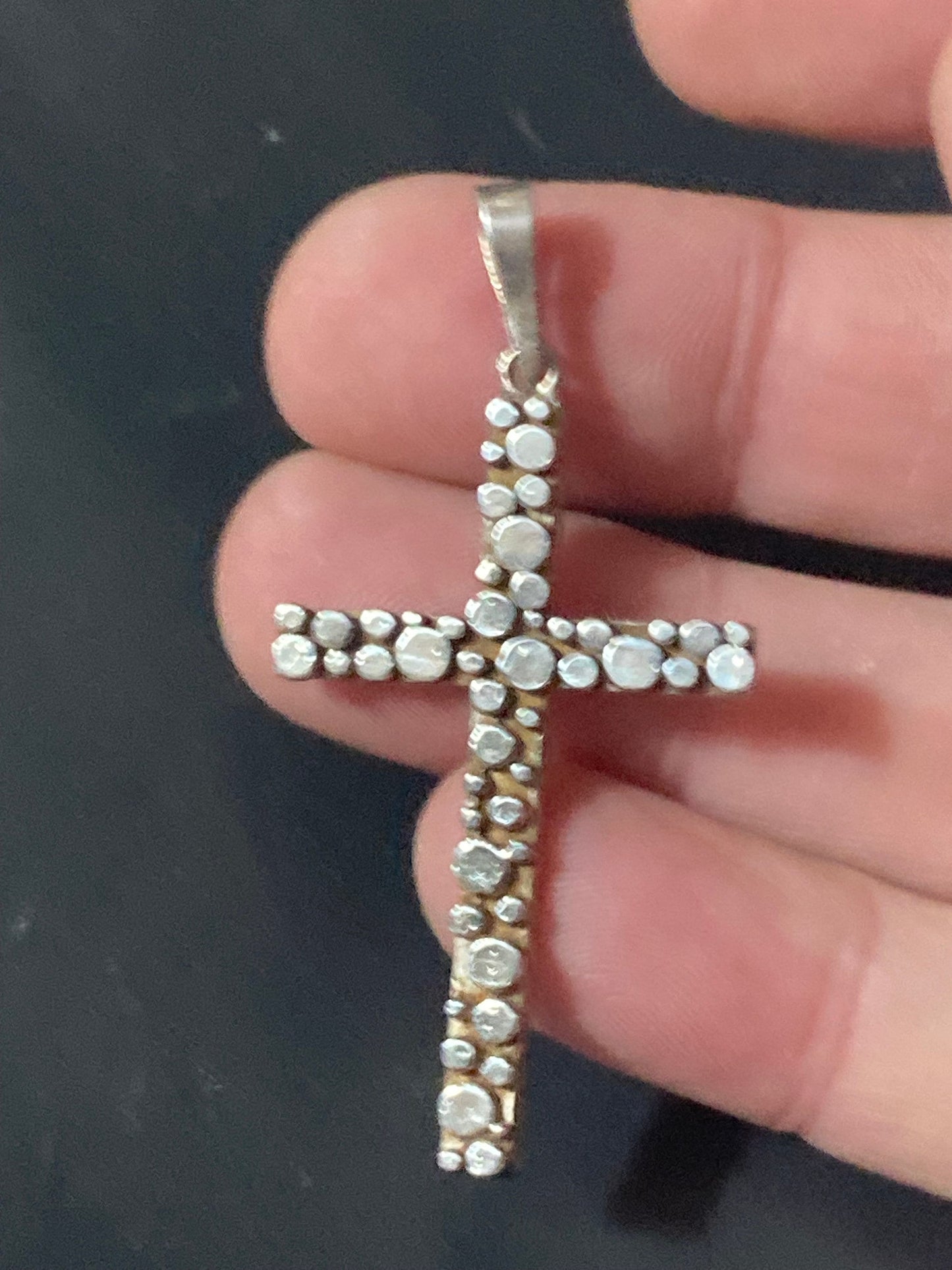 925 Sterling silver 1970s brutalist modernist religious cross pendant