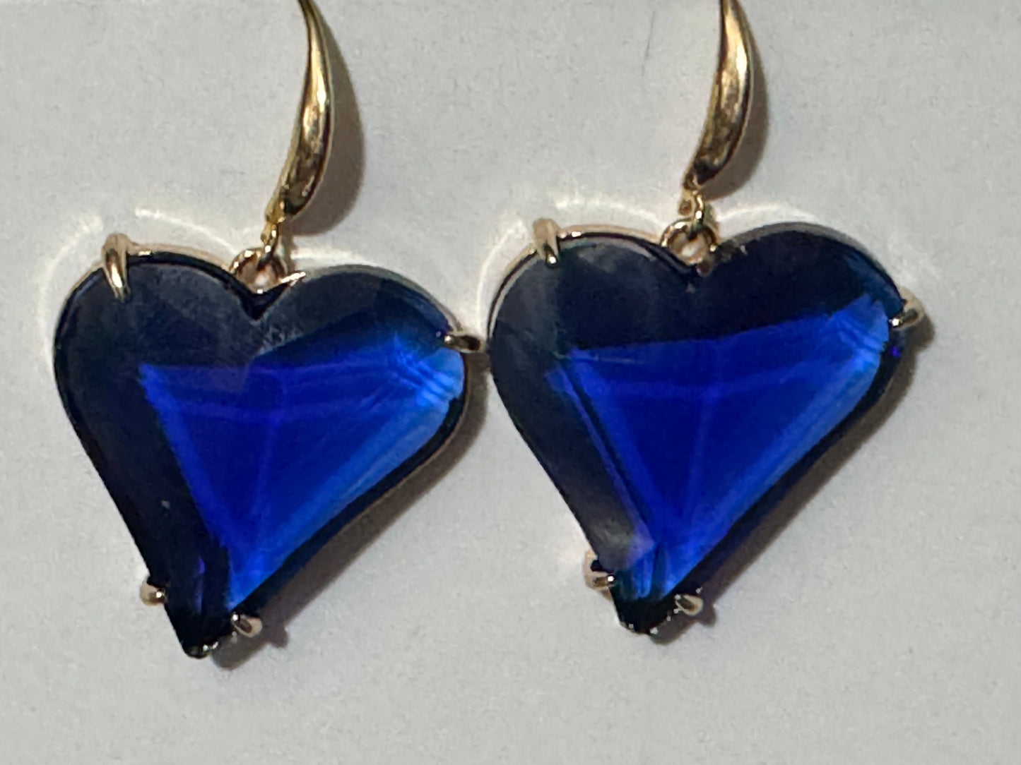 18k gold plated Bright blue sapphire love heart crystal diamanté drop charm earrings