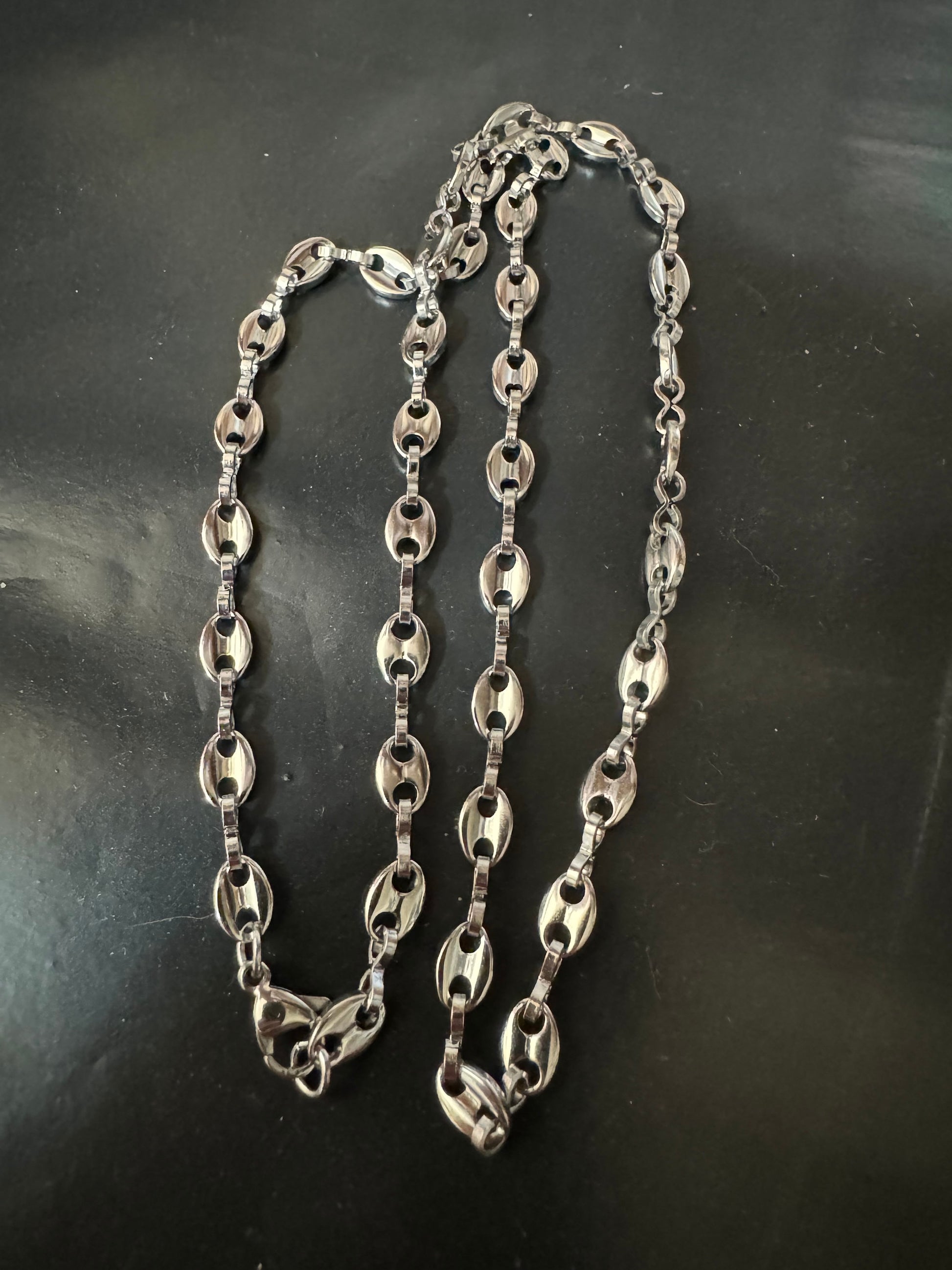 50mm 5mm Silver tone mariner coffee bean long chain necklace