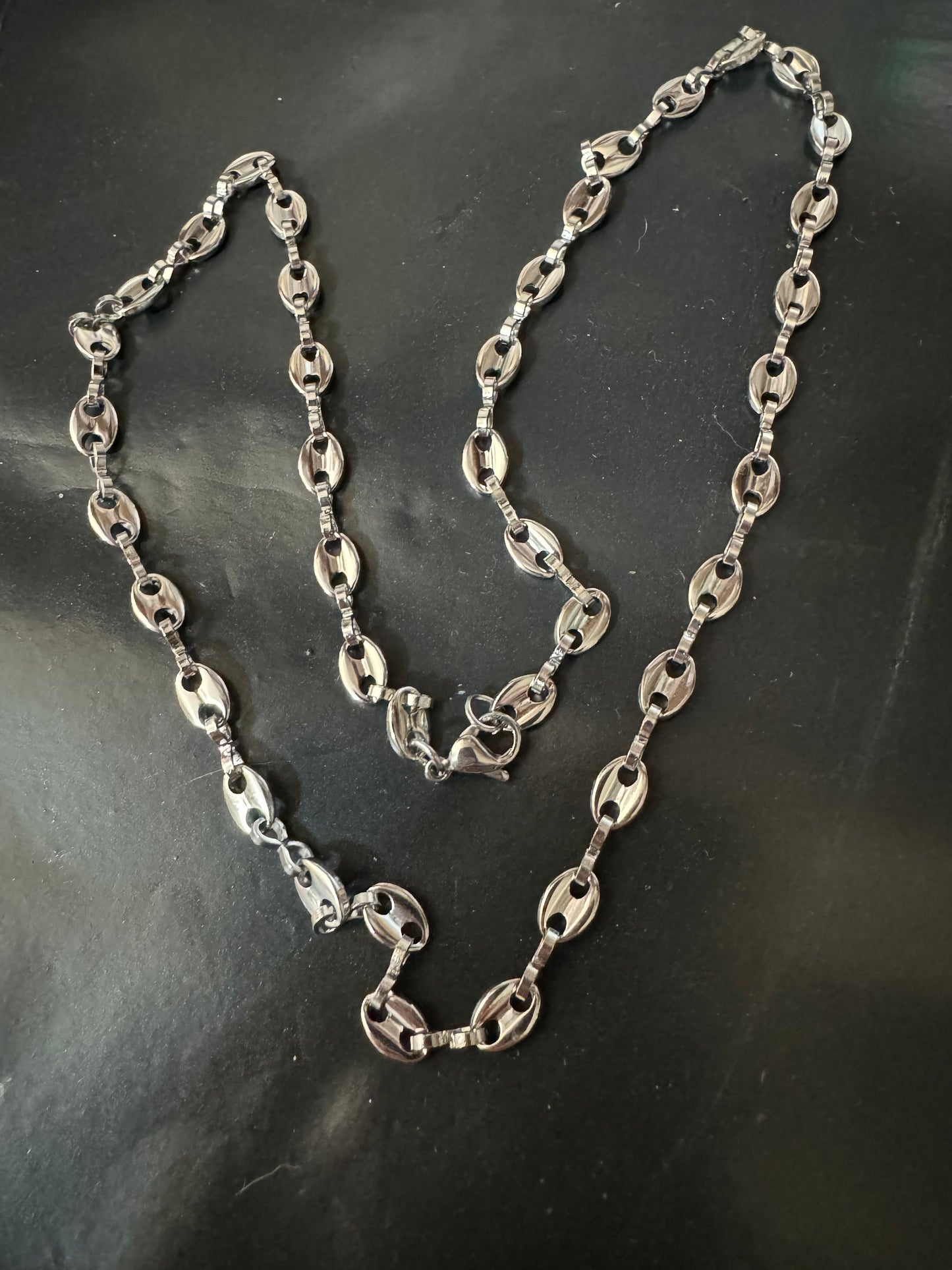 50mm 5mm Silver tone mariner coffee bean long chain necklace