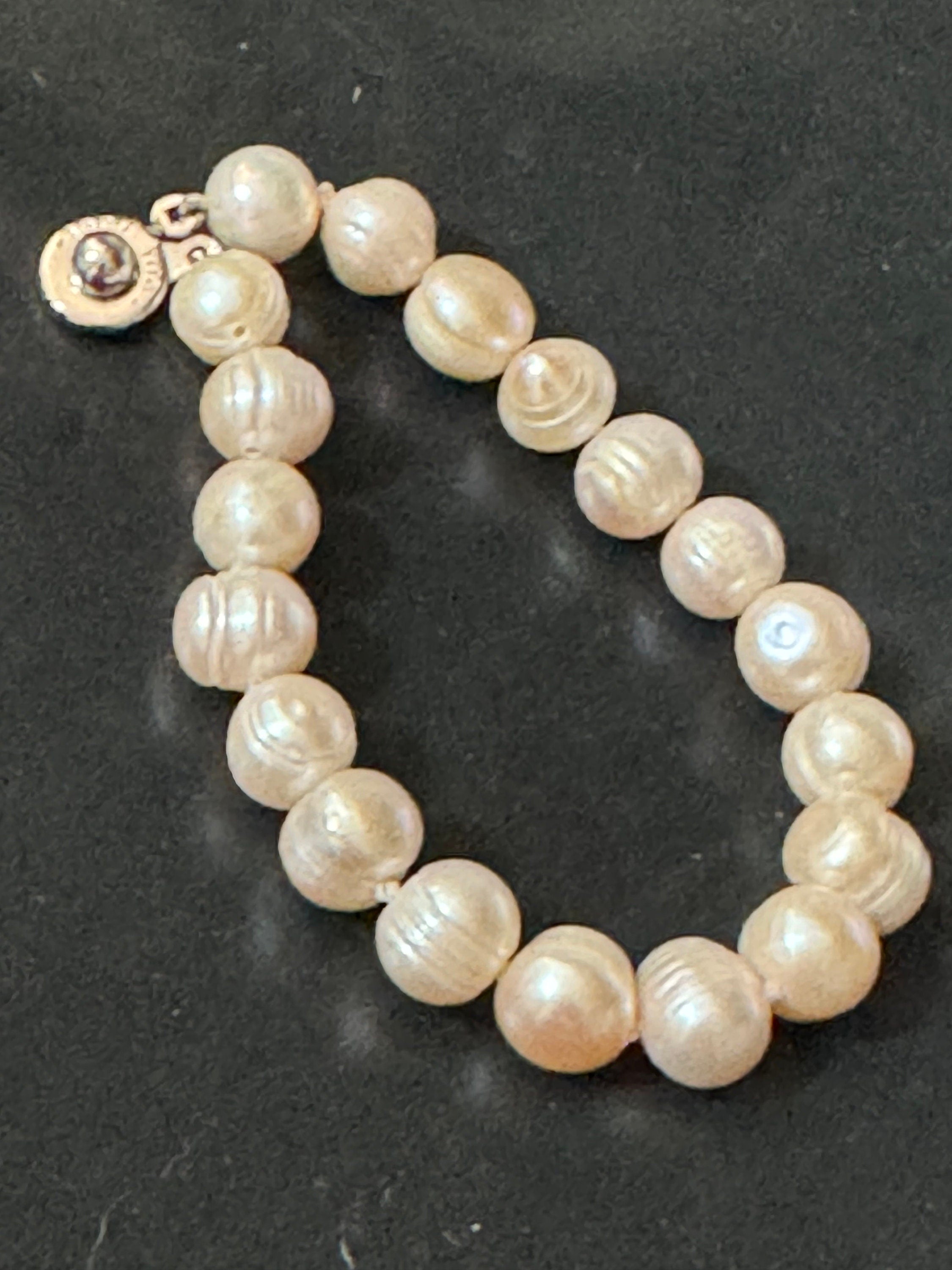 Vintage silver tone modernist genuine freshwater pearl white bracelet