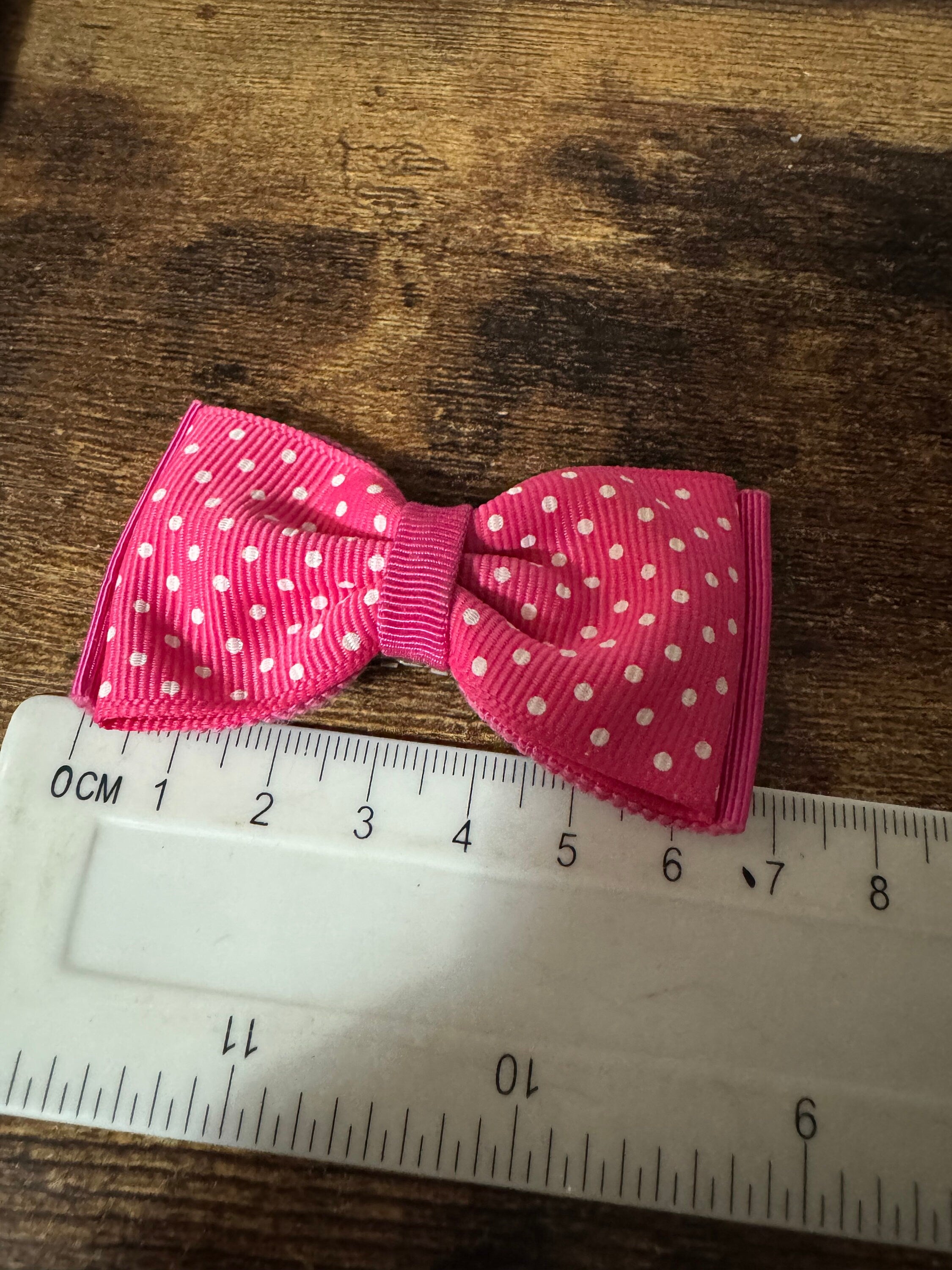 Vintage pair of Bright pink spotty polka dot grosgrain BOW shoe clips