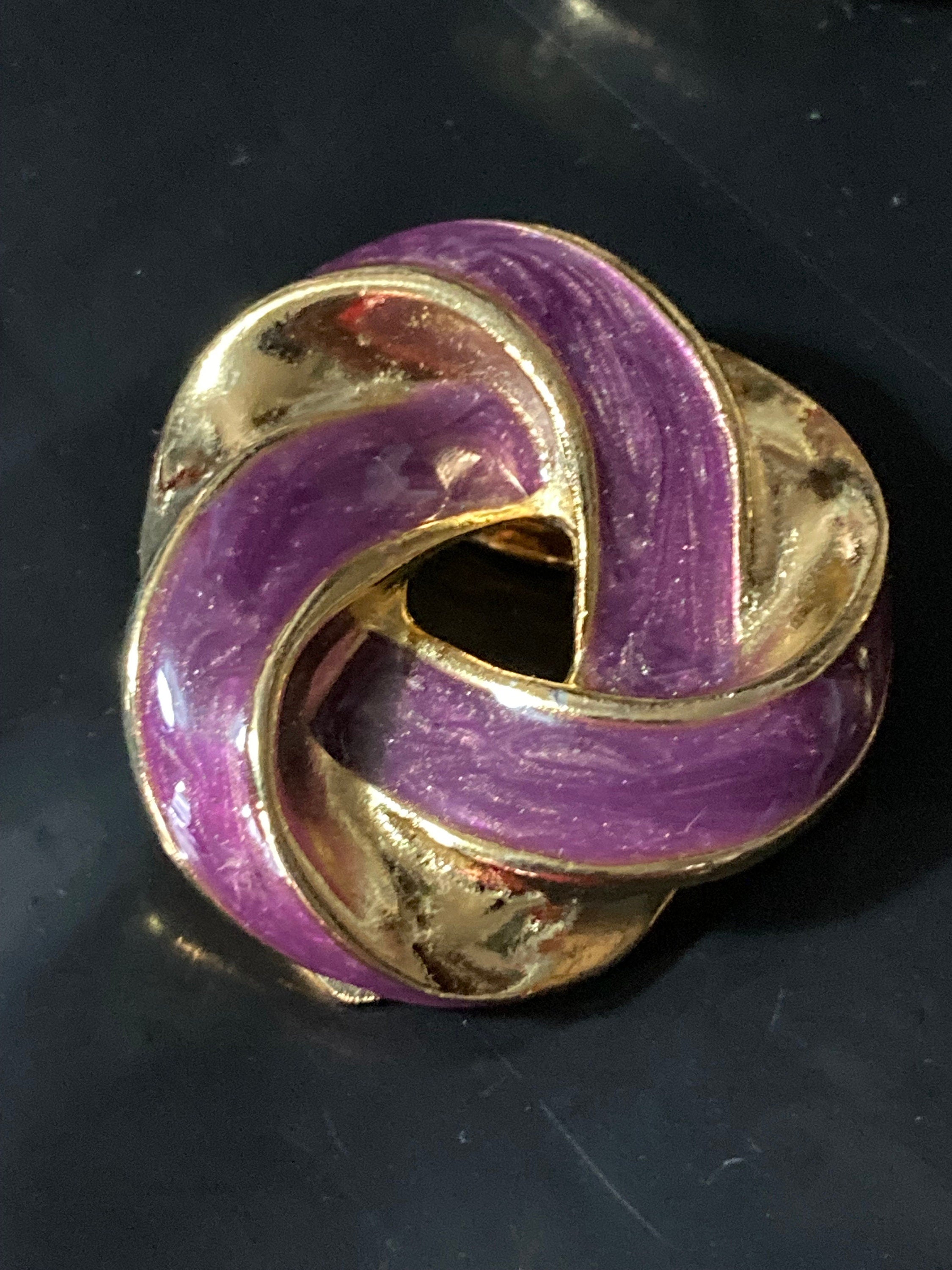 Purple scarf clip True vintage gold plated  enamelled eternal knot old shop stock