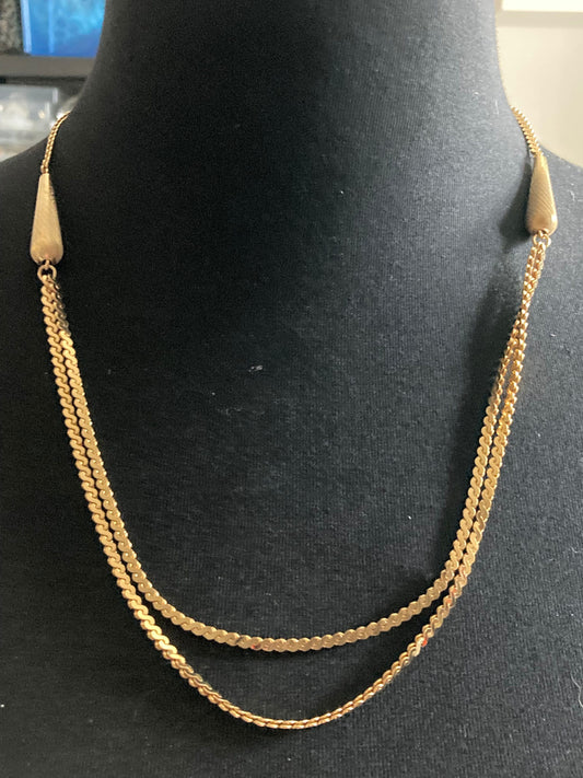 true Vintage pristine 1970s gold plated double beaded serpentine chain necklace old shop stock