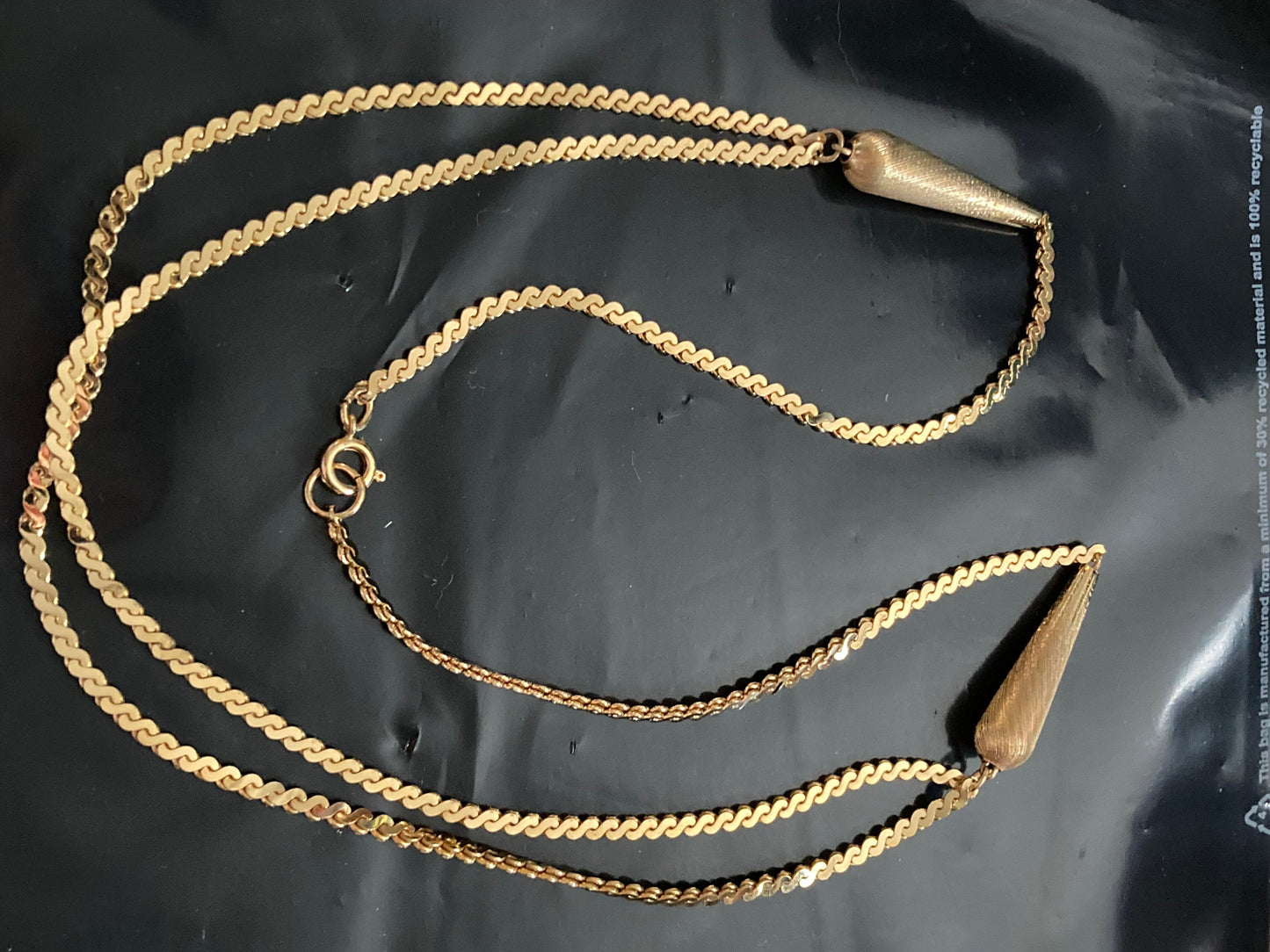 true Vintage pristine 1970s gold plated double beaded serpentine chain necklace old shop stock