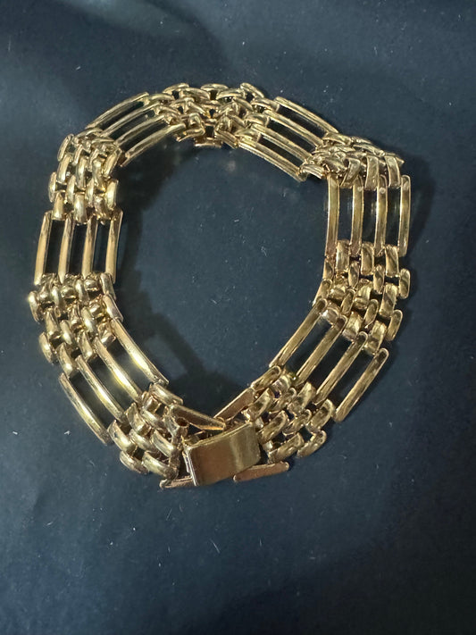 True vintage pristine 1980s gold tone plain bar link panther brick chain bracelet 19cm x 12mm