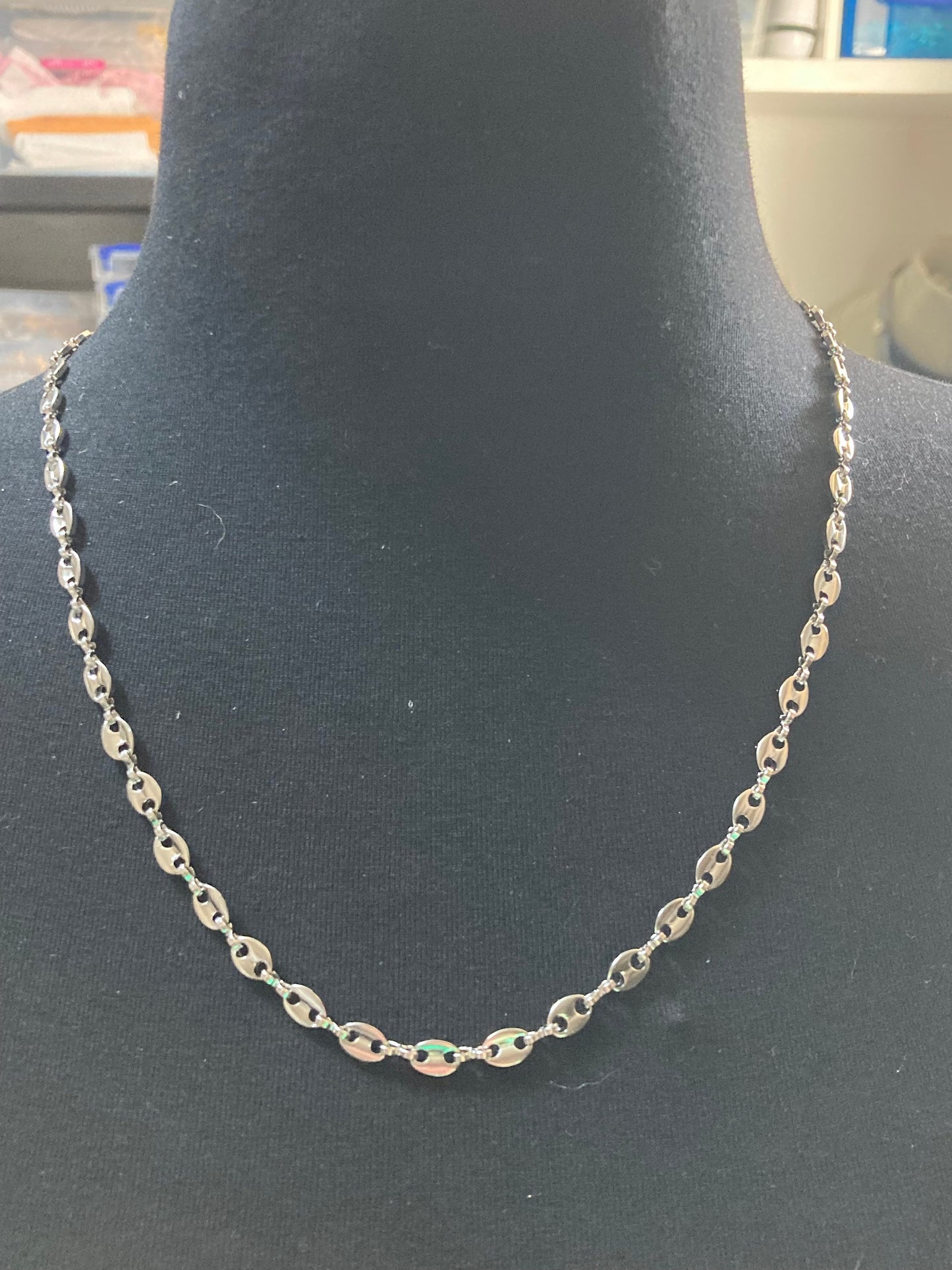 60cm 5mm Silver tone mariner coffee bean long chain necklace