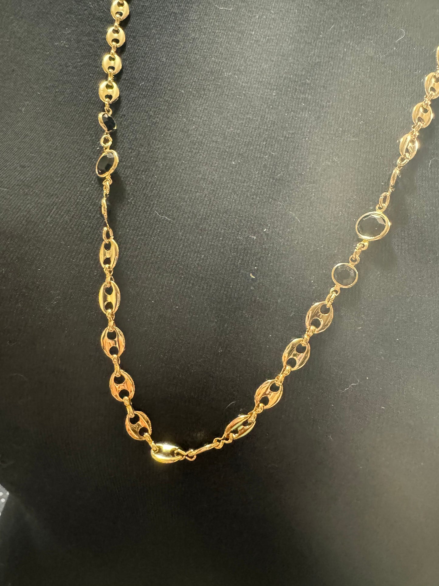 80cm 6mm gold plated black glass mariner coffee bean long rivière bezel chain necklace