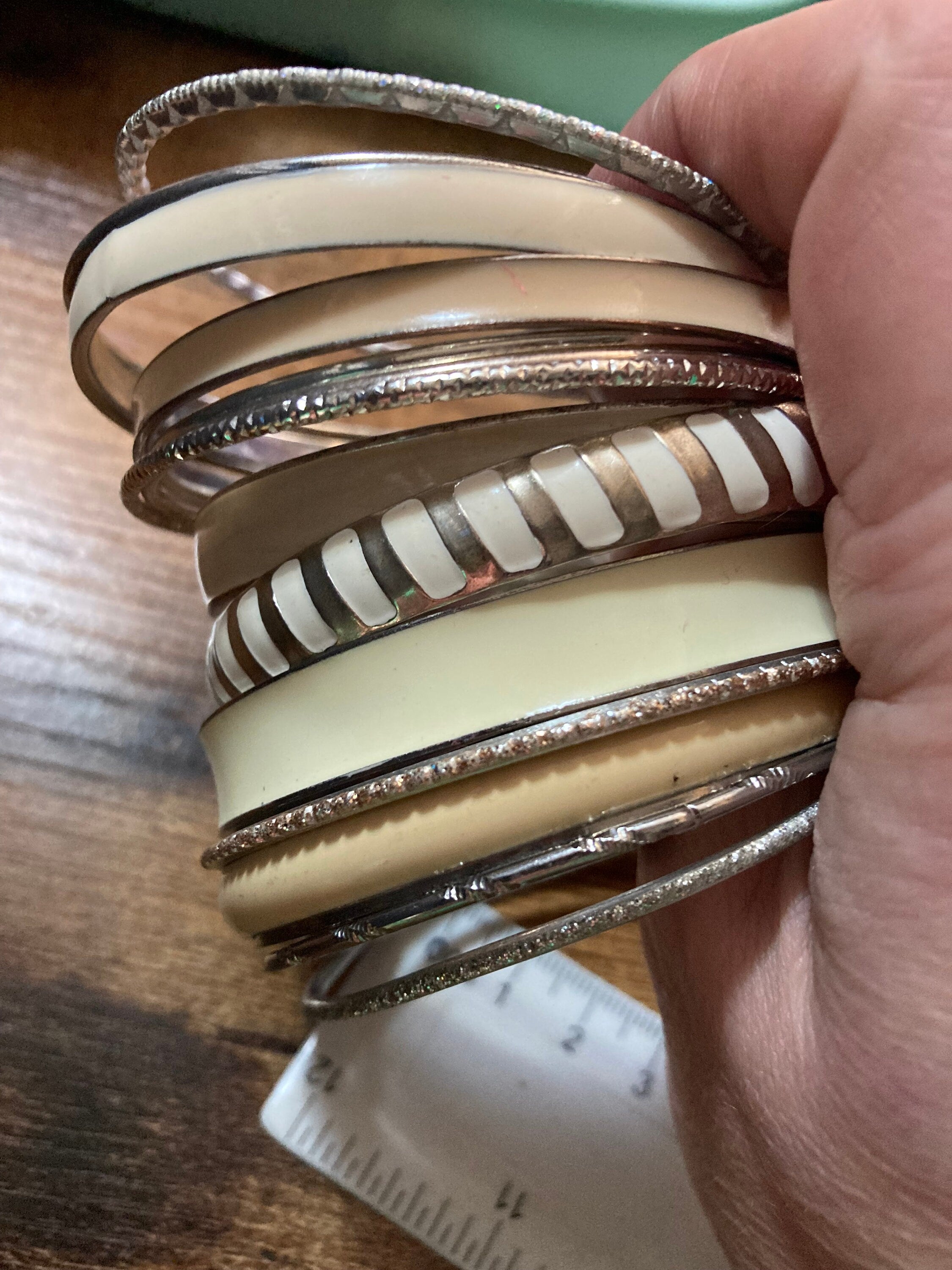 Silver cream white neutral tones vintage job lot of stacking bangles Bangle stack eastern brass metal hippy boho festival bracelets