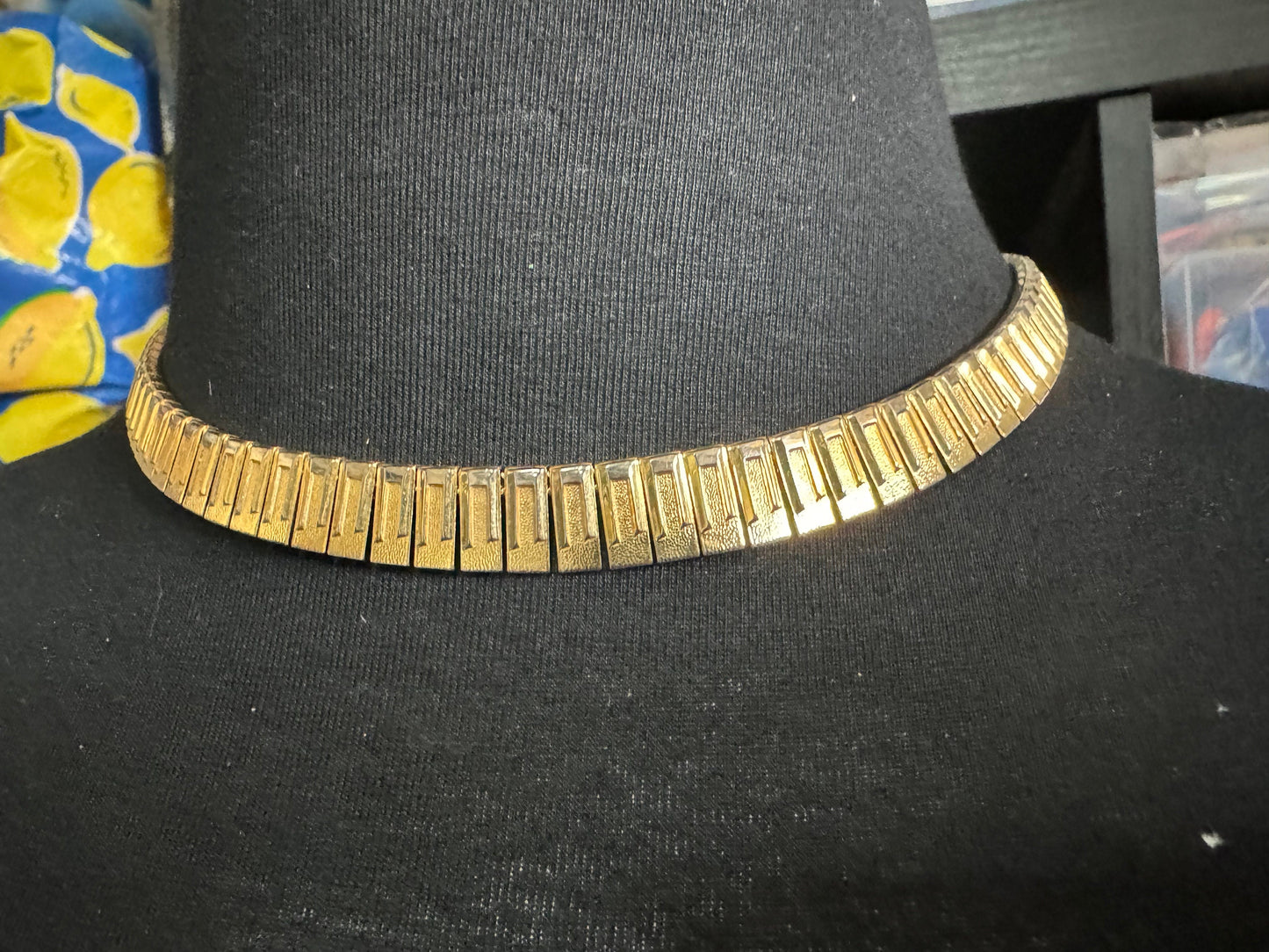 Vintage Egyptian Revival Cleopatra gold Played Necklace fringe Link Runway Statement Choker