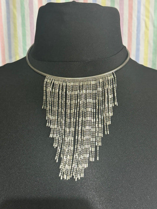 retro silver tone chain drop waterfall torque bib choker necklace