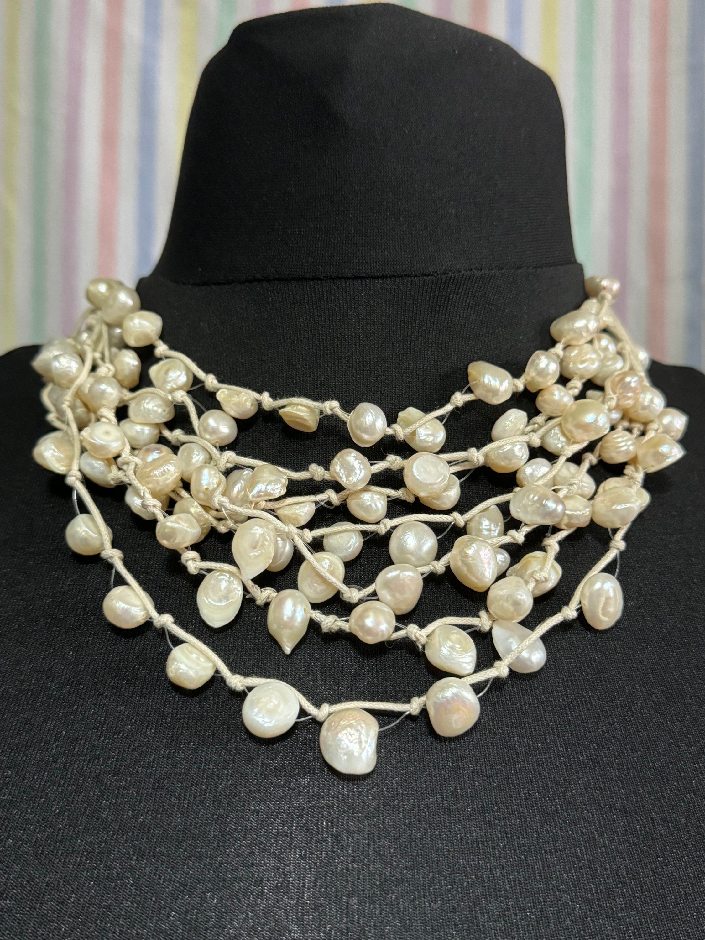 M&S white freshwater pearls beaded multistrand necklace summer holidays cruise