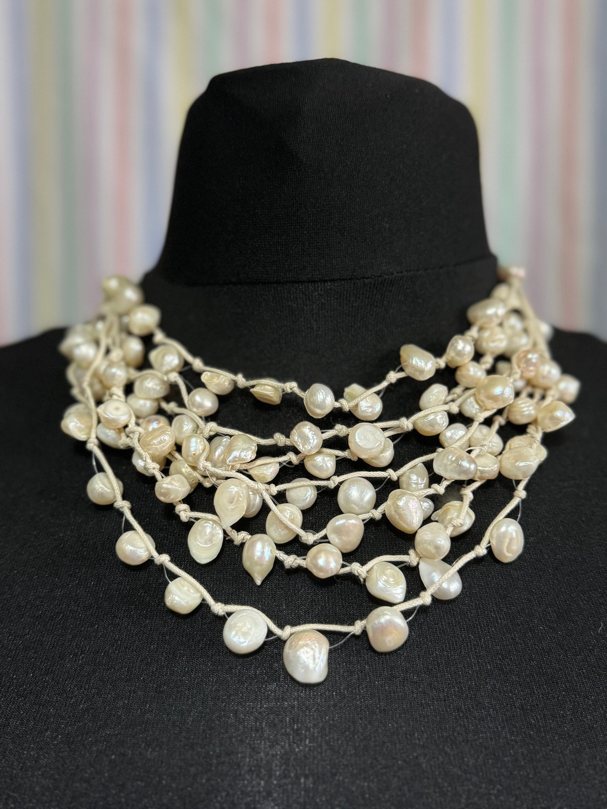 M&S white freshwater pearls beaded multistrand necklace summer holidays cruise