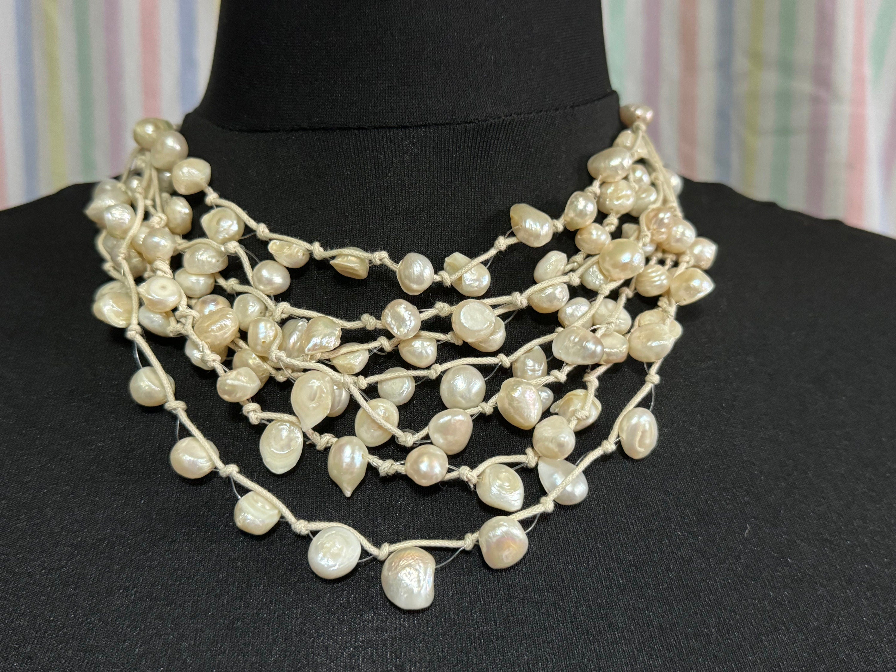 M&S white freshwater pearls beaded multistrand necklace summer holidays cruise