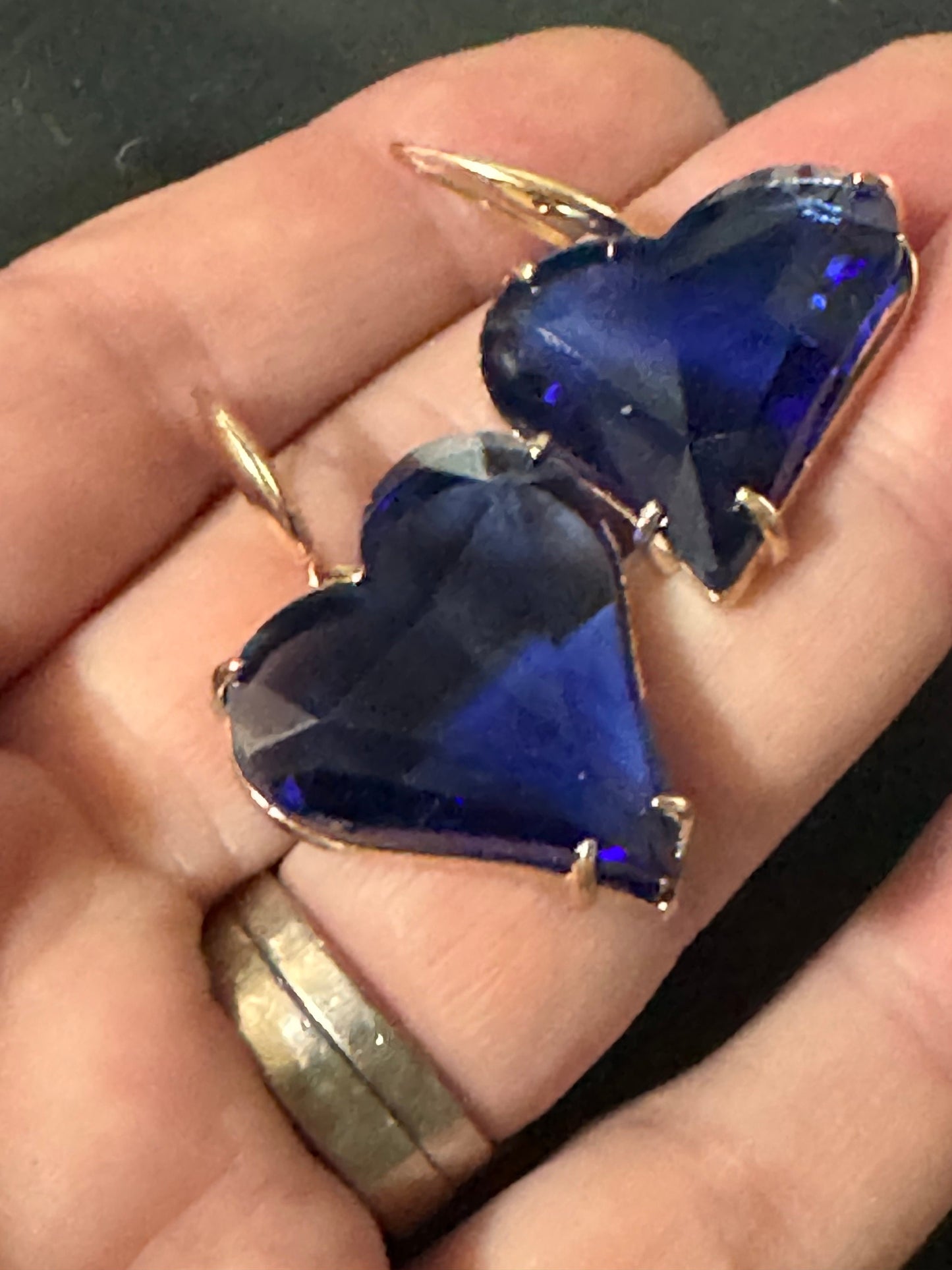 18k gold plated Bright blue sapphire love heart crystal diamanté drop charm earrings