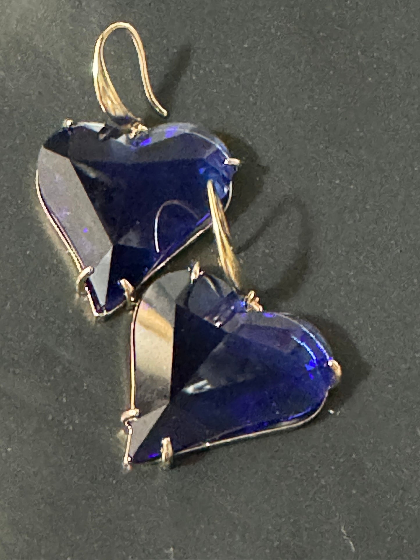 18k gold plated Bright blue sapphire love heart crystal diamanté drop charm earrings