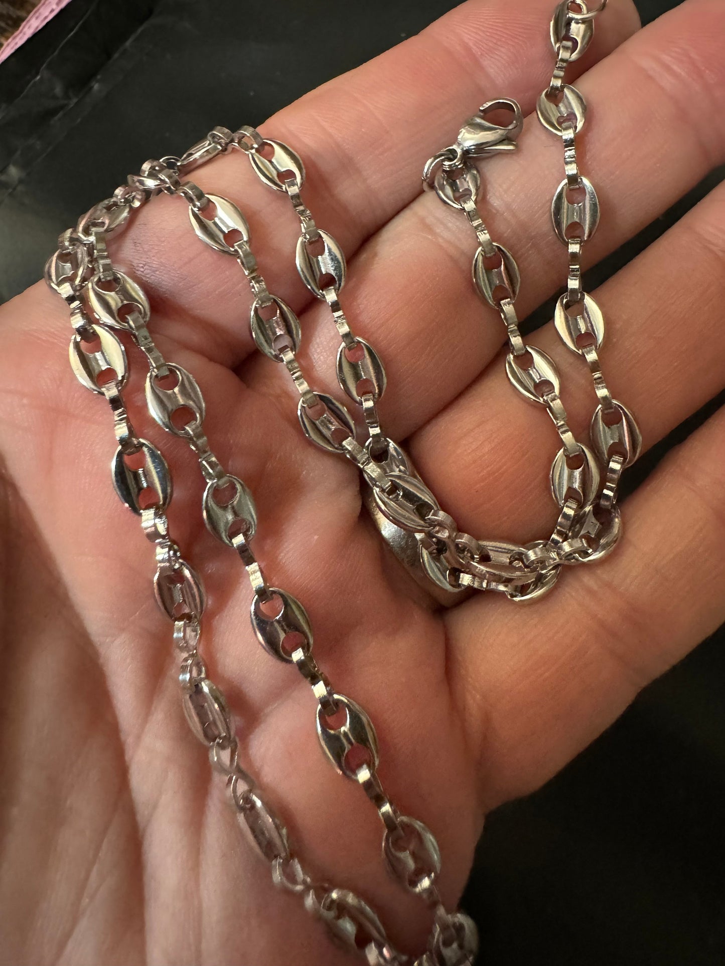 50mm 5mm Silver tone mariner coffee bean long chain necklace