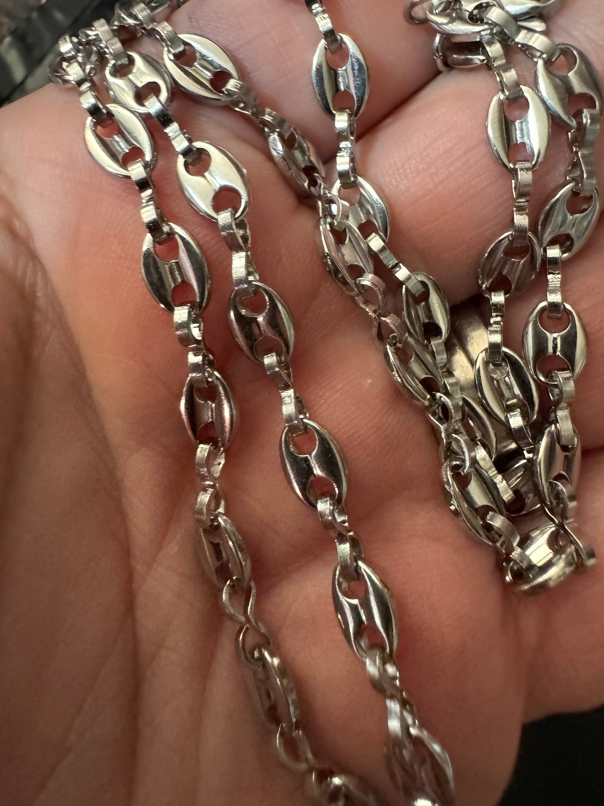 50mm 5mm Silver tone mariner coffee bean long chain necklace