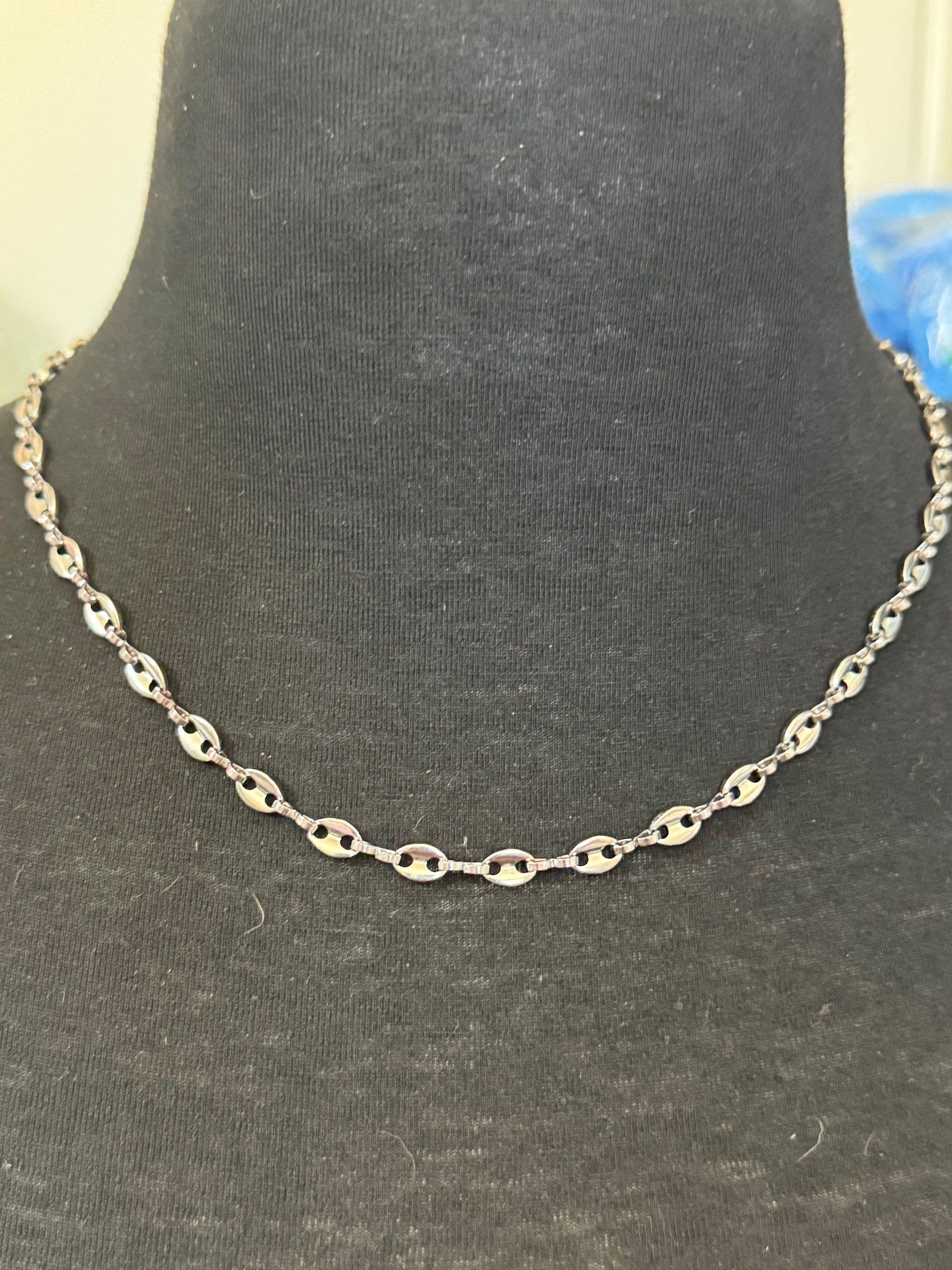 50mm 5mm Silver tone mariner coffee bean long chain necklace