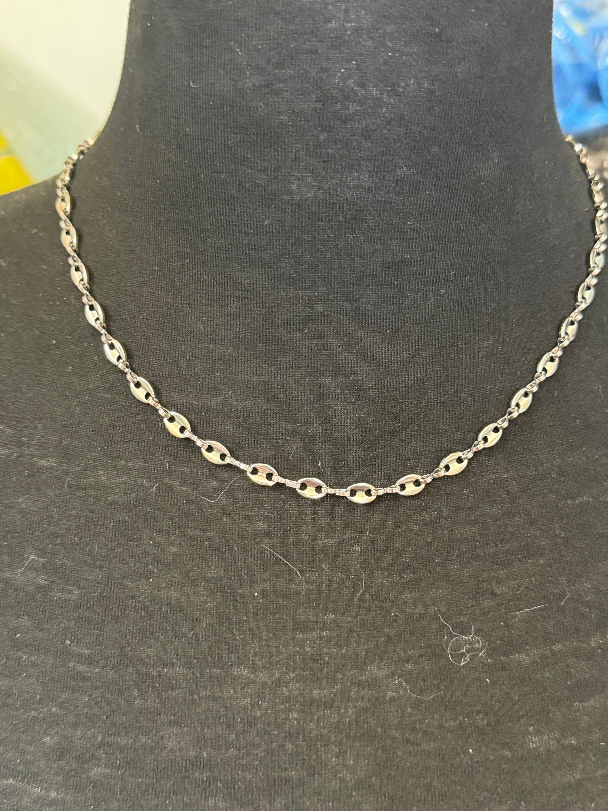 50mm 5mm Silver tone mariner coffee bean long chain necklace