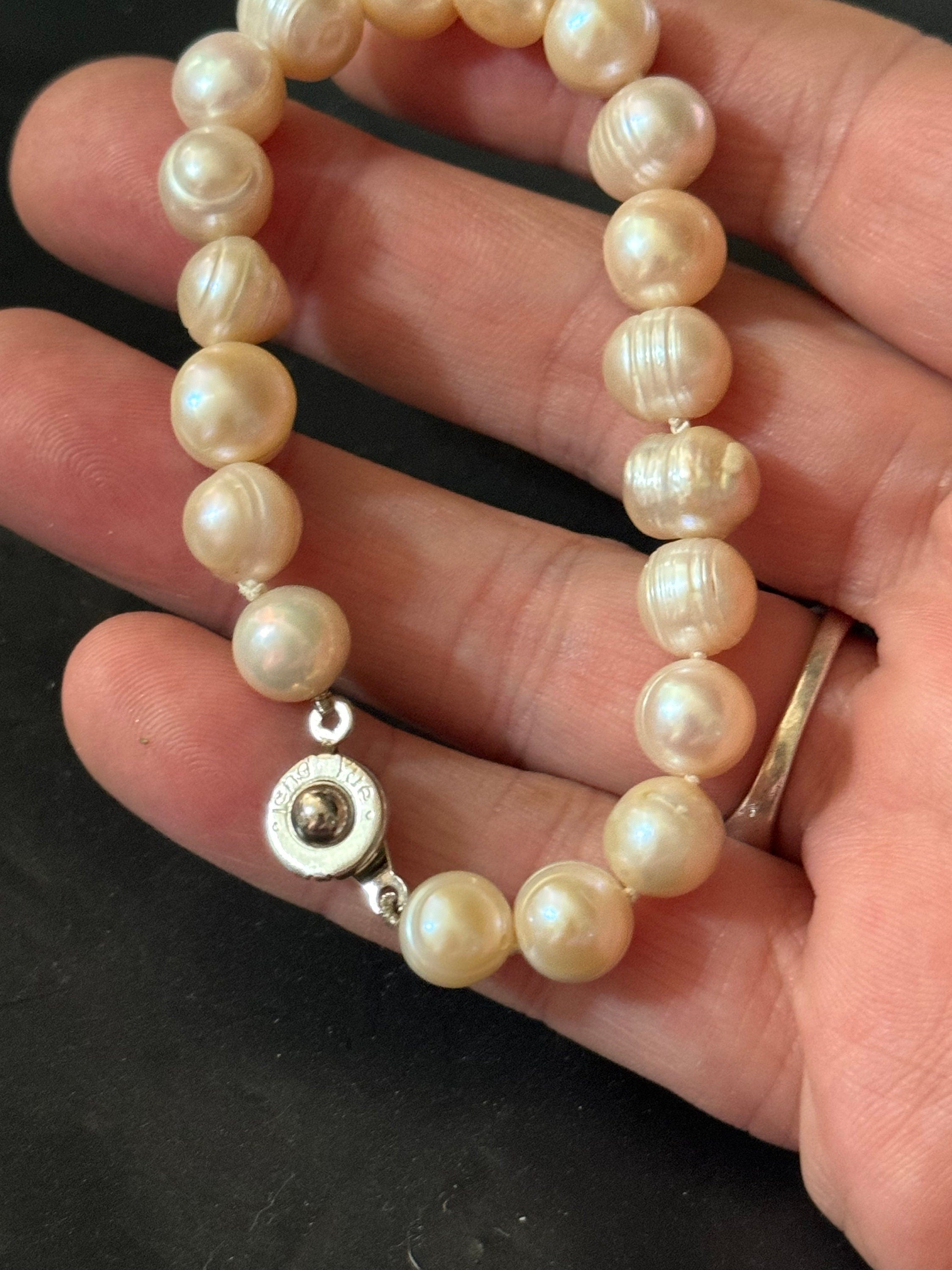 Vintage silver tone modernist genuine freshwater pearl white bracelet